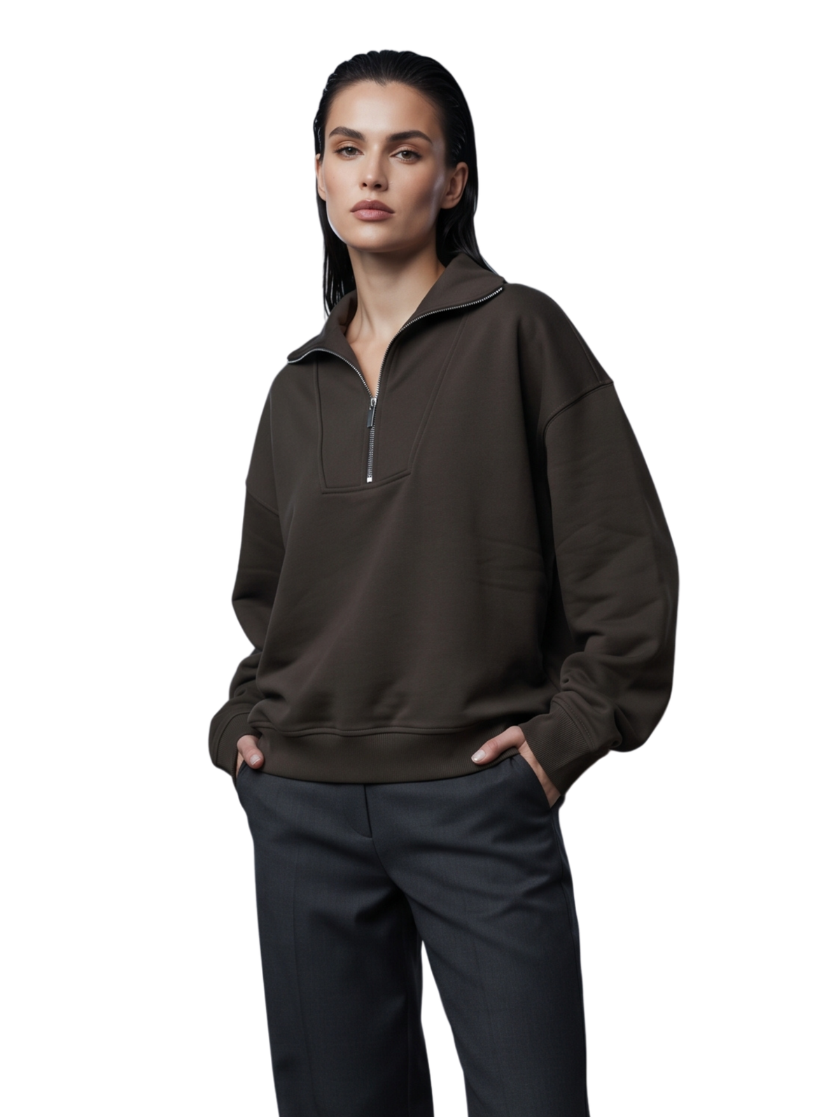 Brown Pullover With Half-Zipper