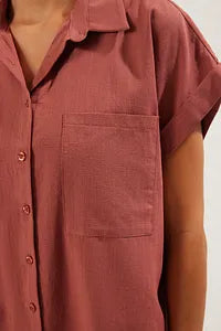 trendyol Brown Short Sleeve Buttoned Shirt