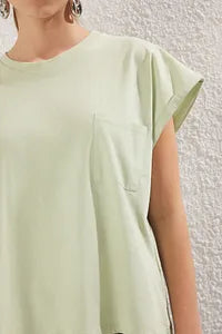 Trendyol Mint Cotton T-shirt With Pocket Attached Style