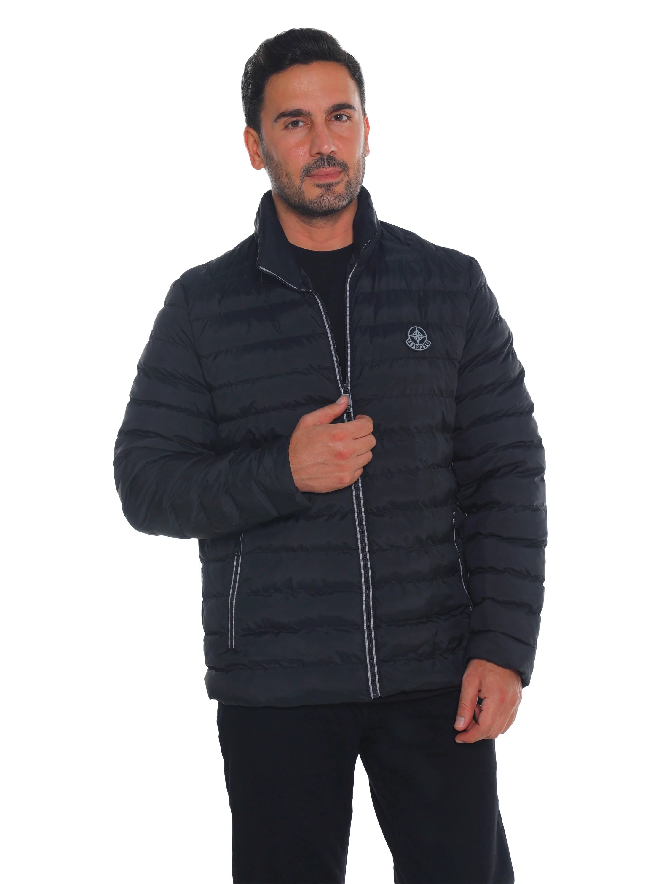 Black Puffer Jacket with Zippered Closable Side Pockets