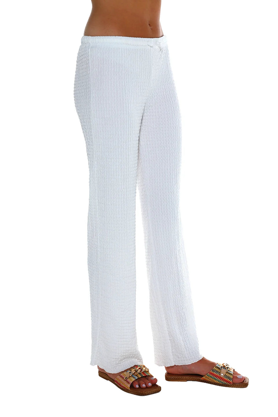 Stylish Embroidery White Loose Pants