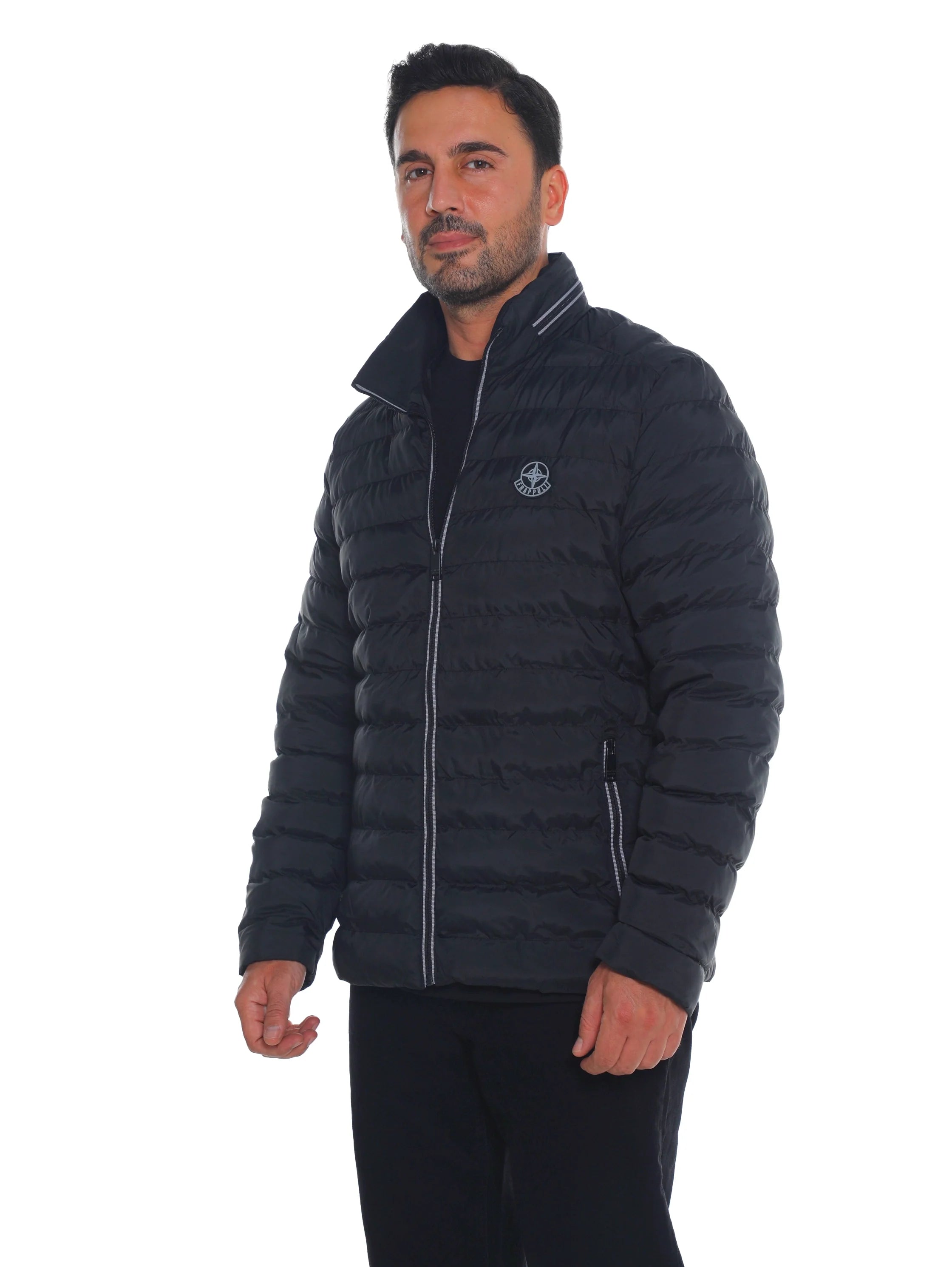 Black Puffer Jacket with Zippered Closable Side Pockets