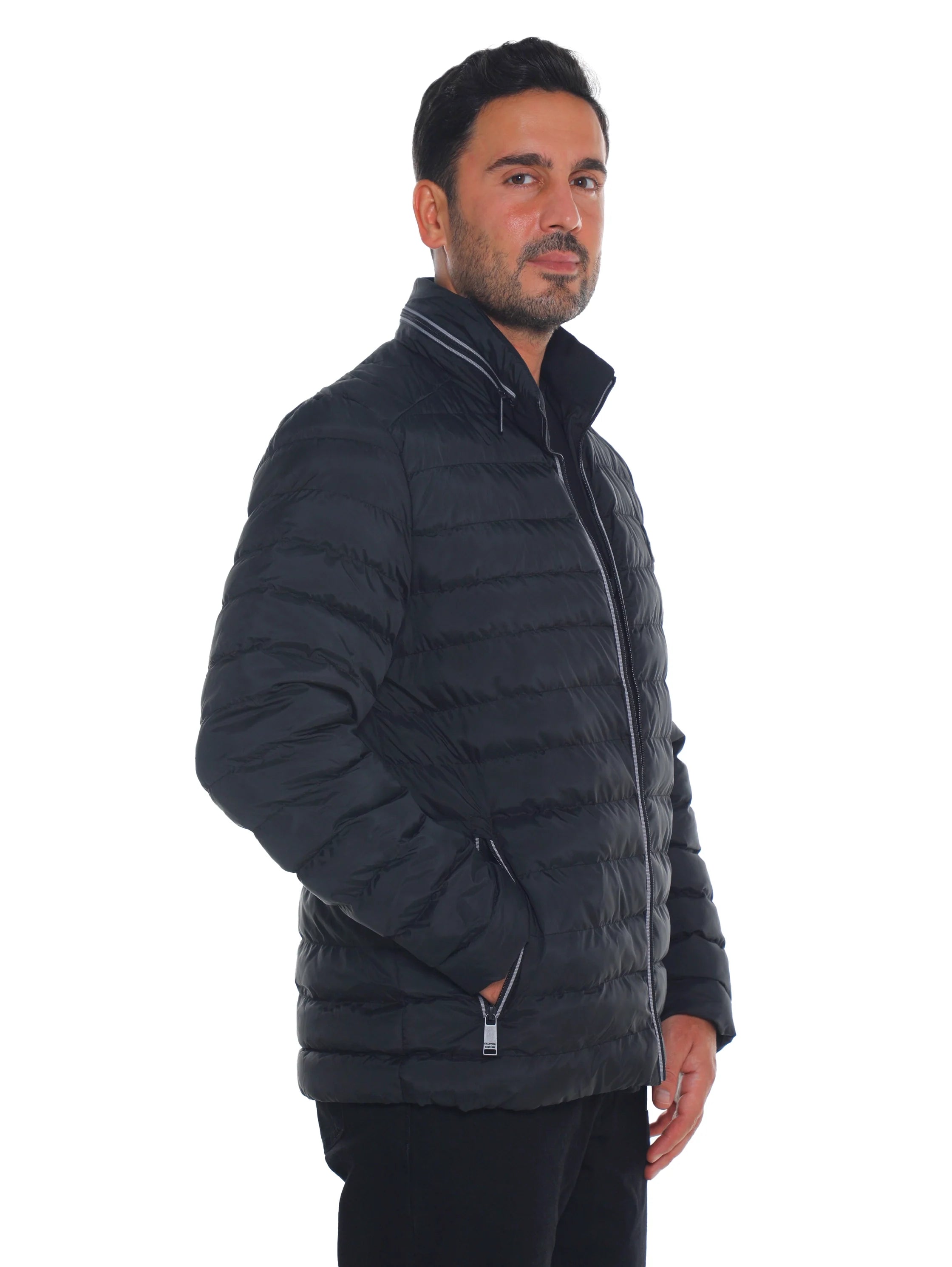 Black Puffer Jacket with Zippered Closable Side Pockets
