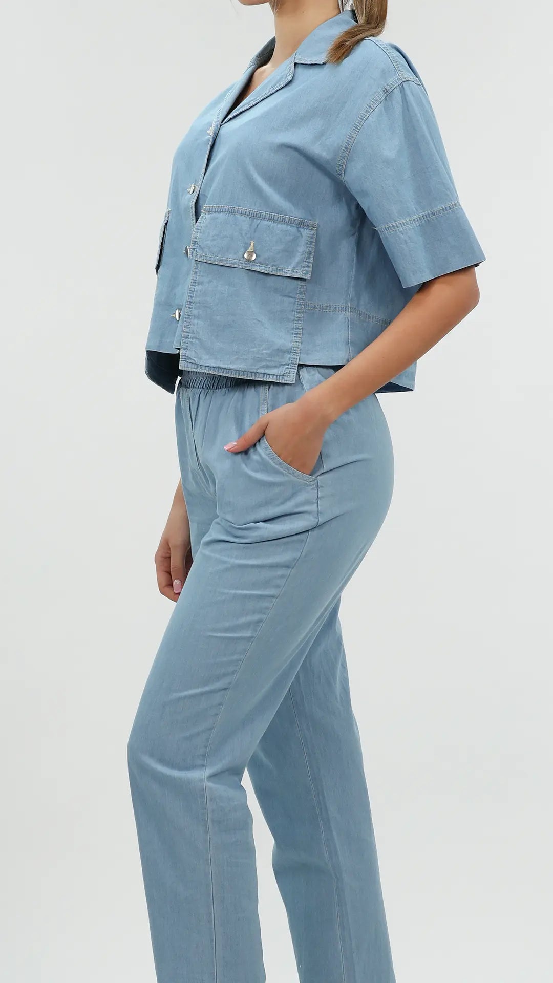 Blue Set Light Denim Pant With Short Sleeve Shirt