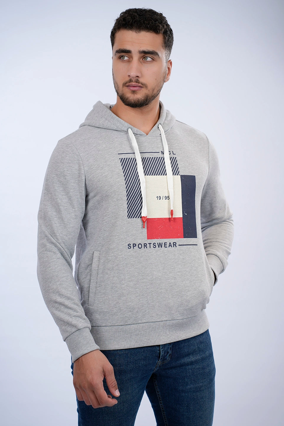 Grey Casual Hoodie With Front Design