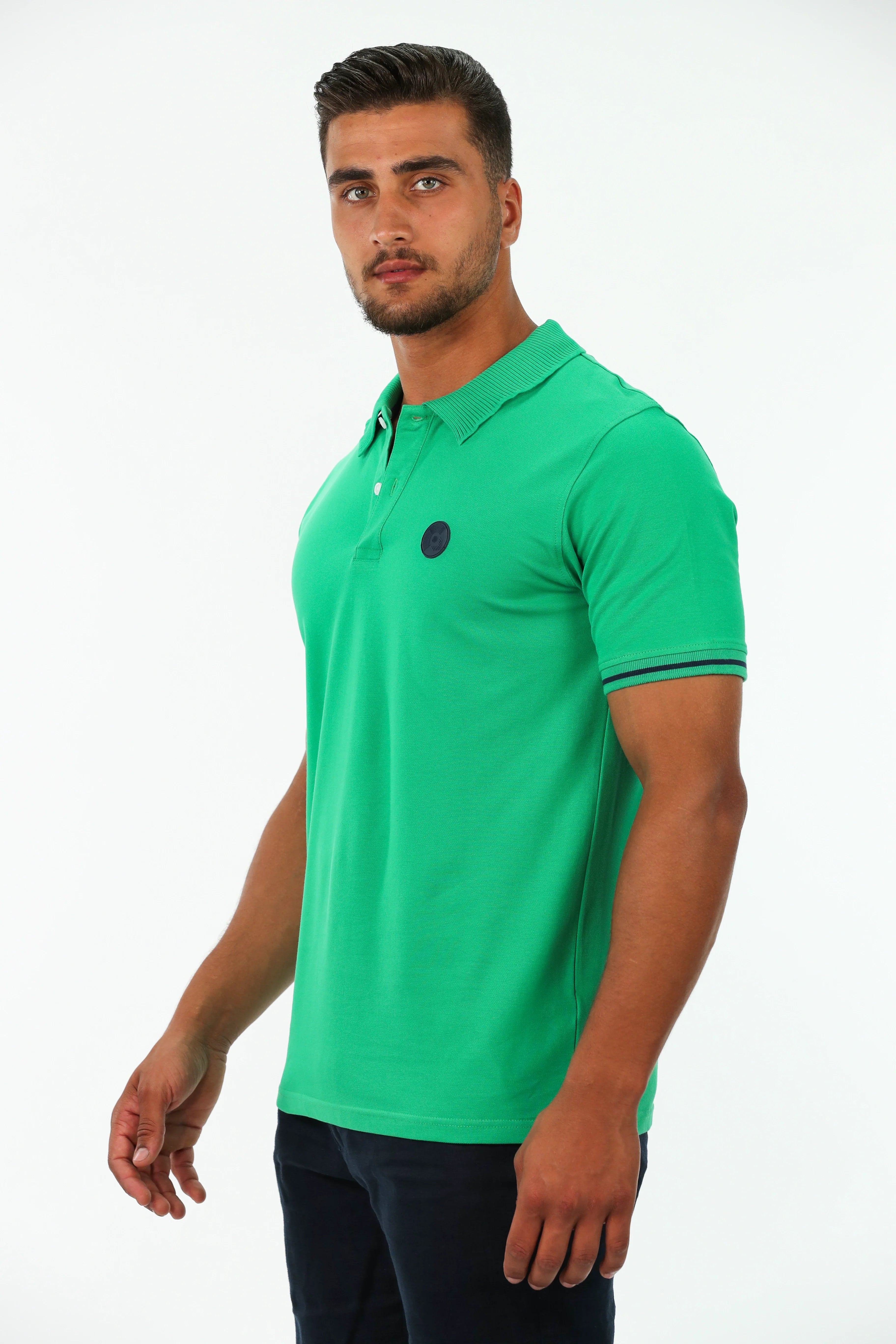 Green Polo With Strip Shoulder Design