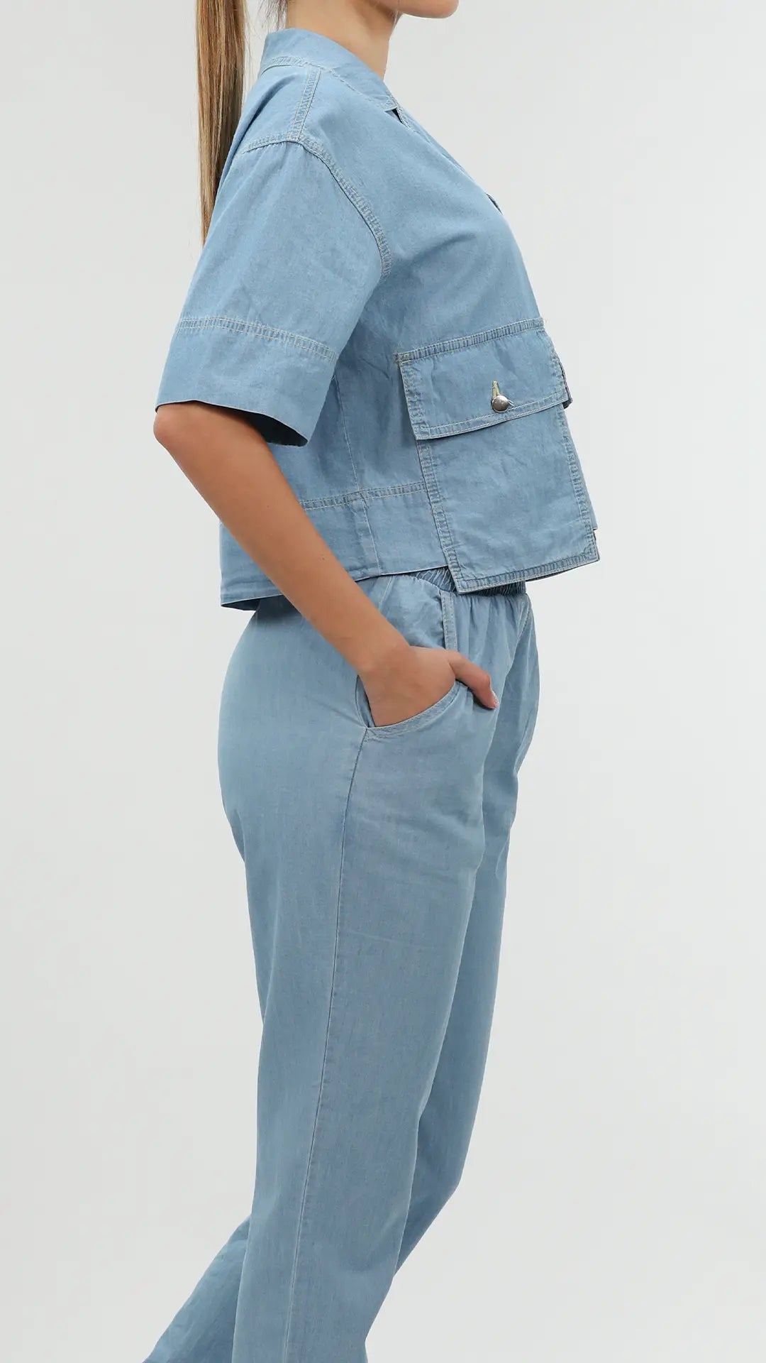 Blue Set Light Denim Pant With Short Sleeve Shirt