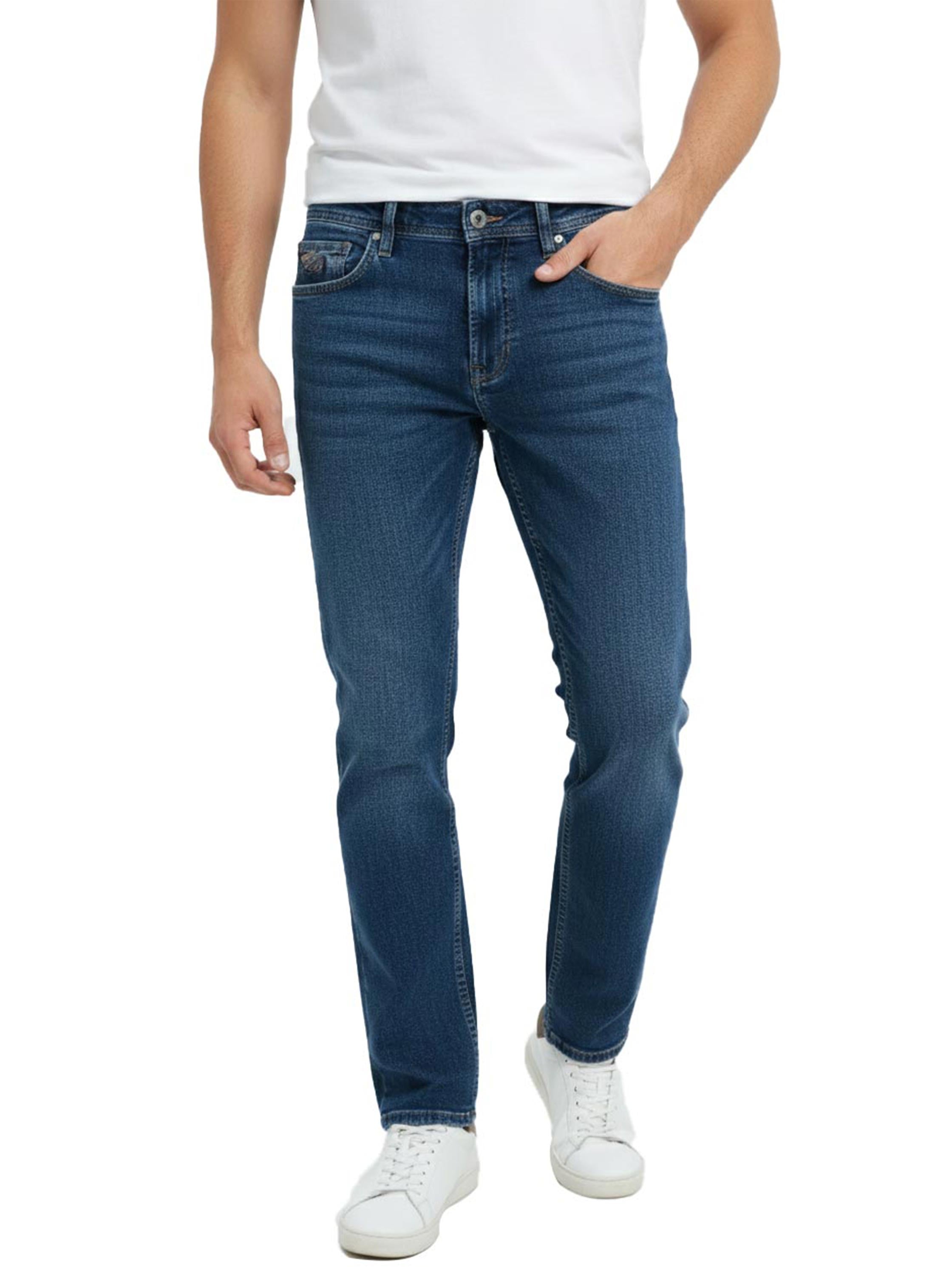 Skinny Blue Denim Jeans With Zipper & Button To Close