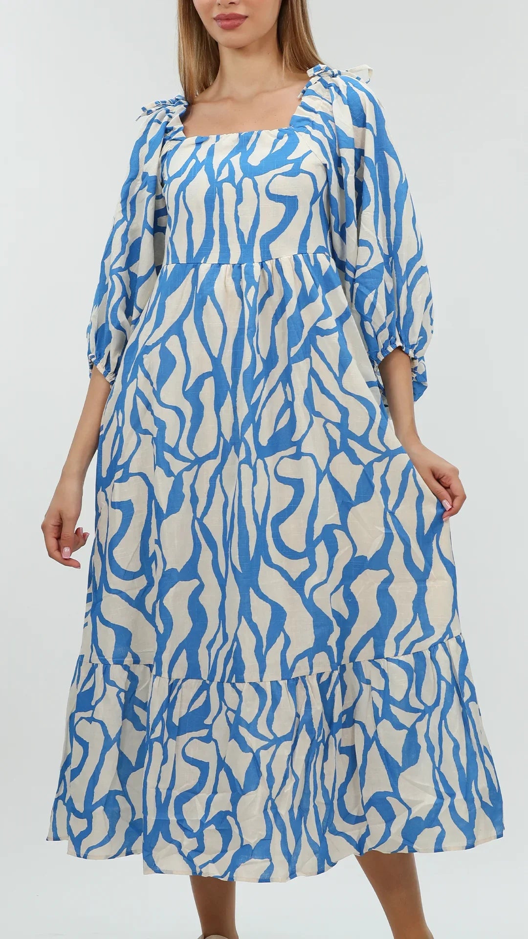 Blue Printed Dress louse Fit