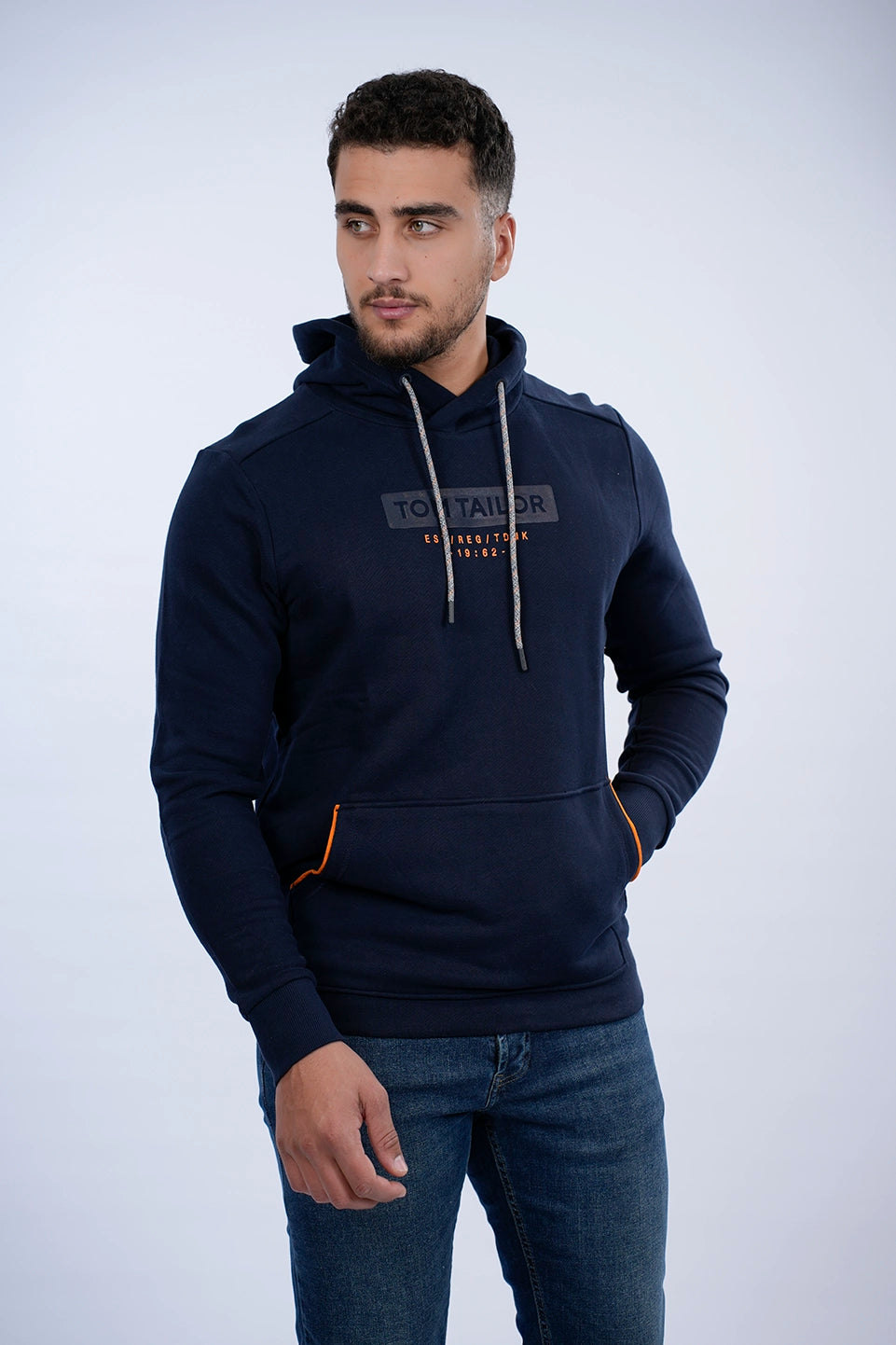 Tom Tailor Navy Hoodie With A Logo Print