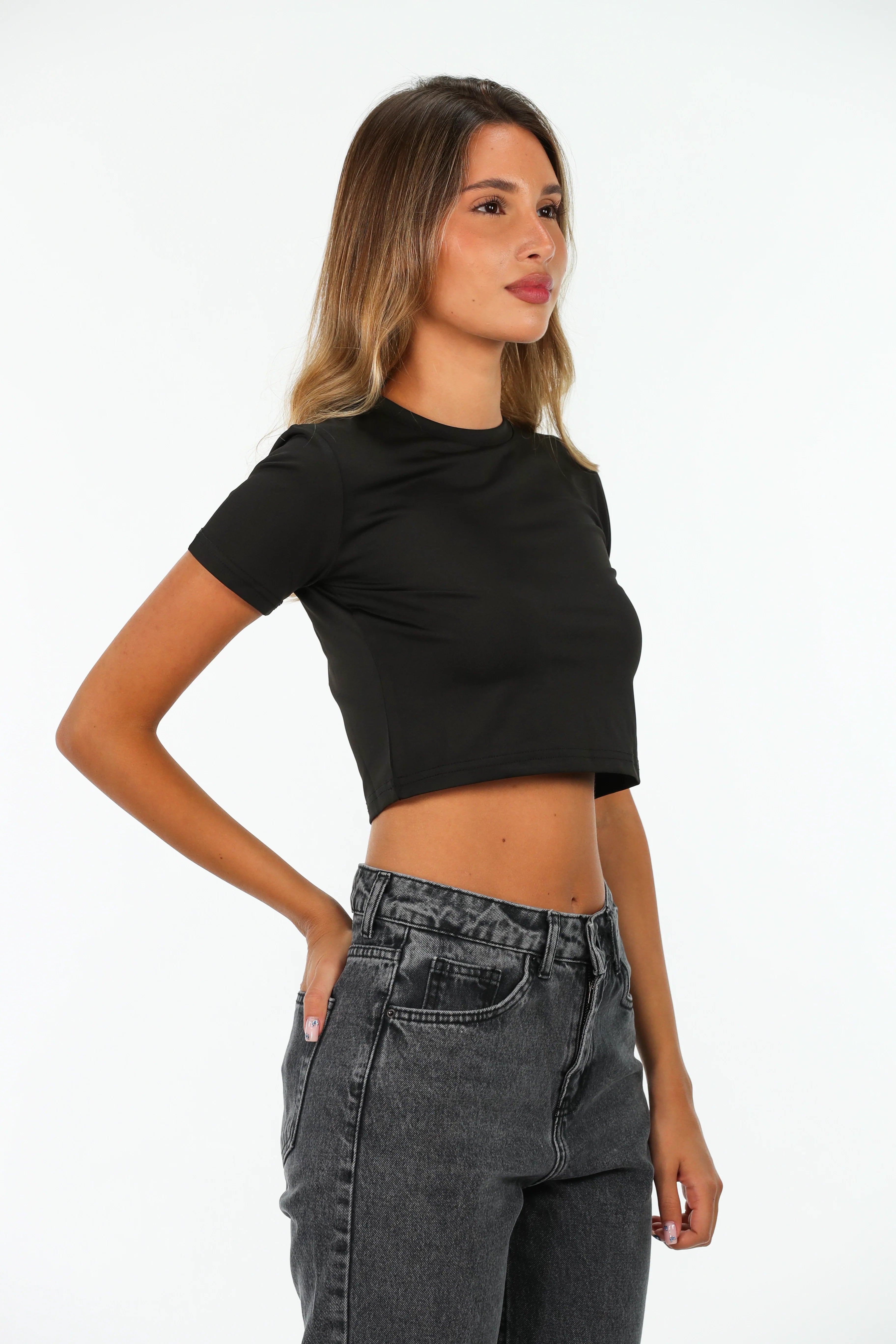 Crop Black Top With Logo Design