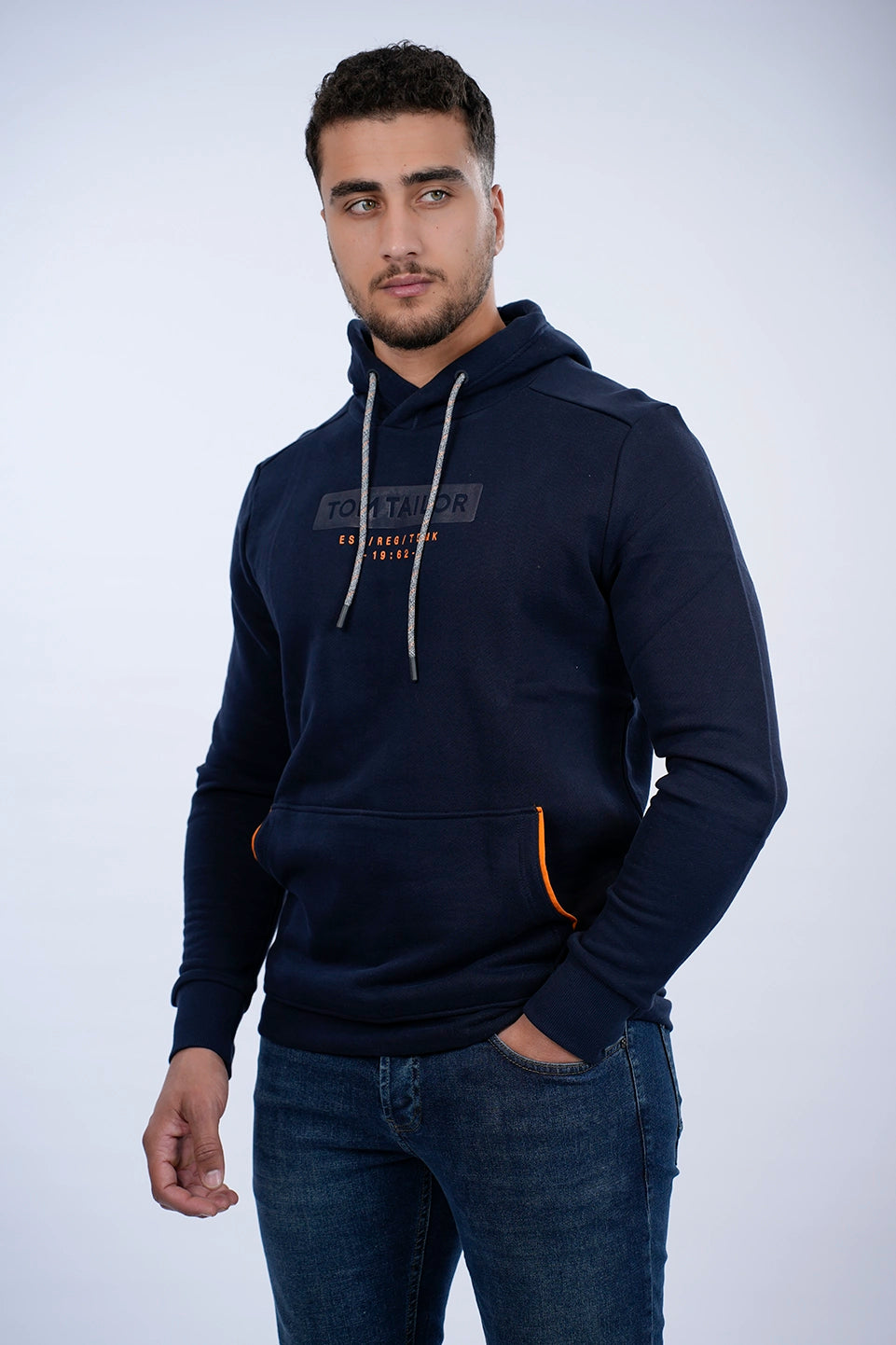 Tom Tailor Navy Hoodie With A Logo Print