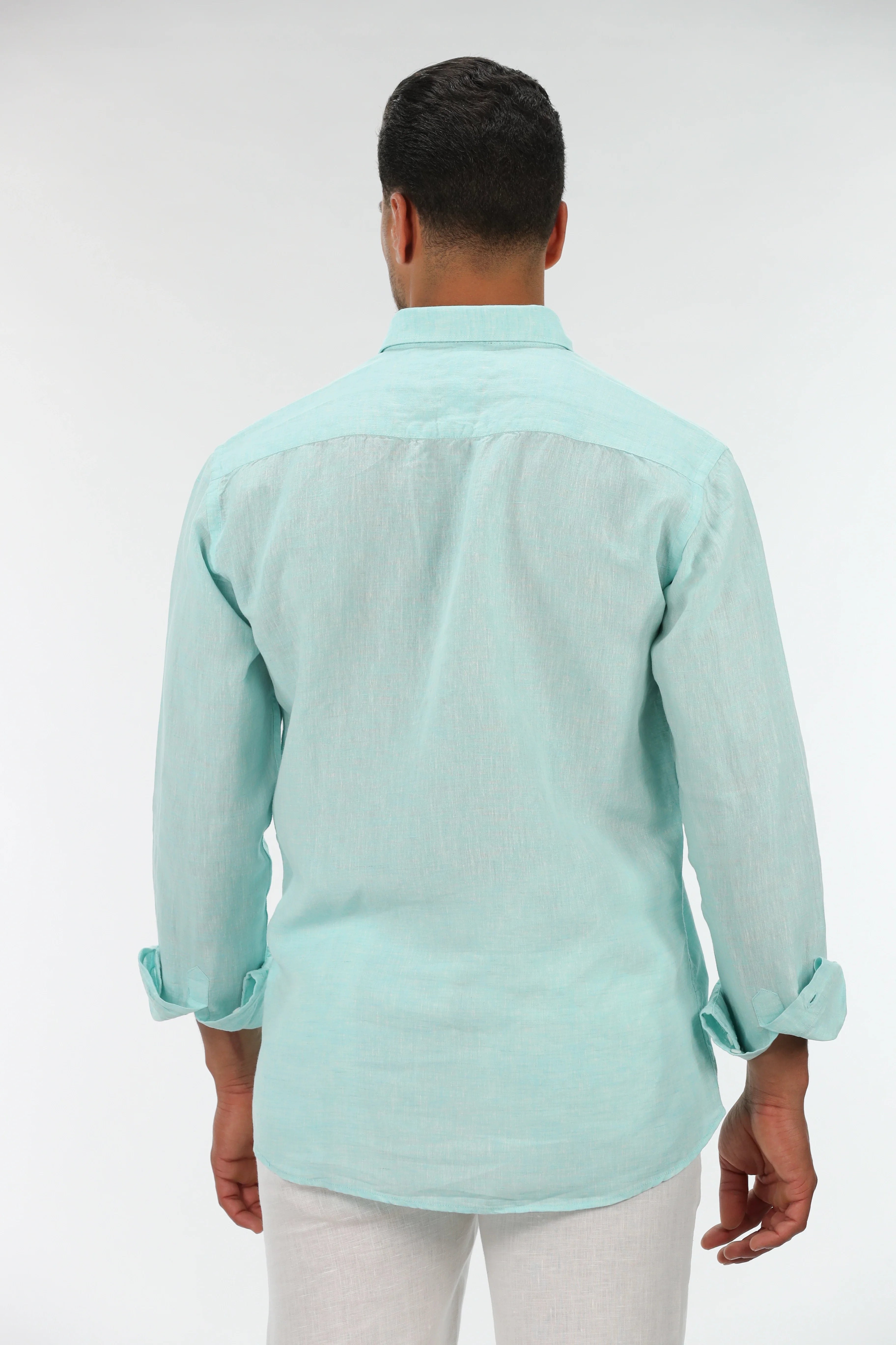 Long Sleeved Mint Plain Linen Shirt