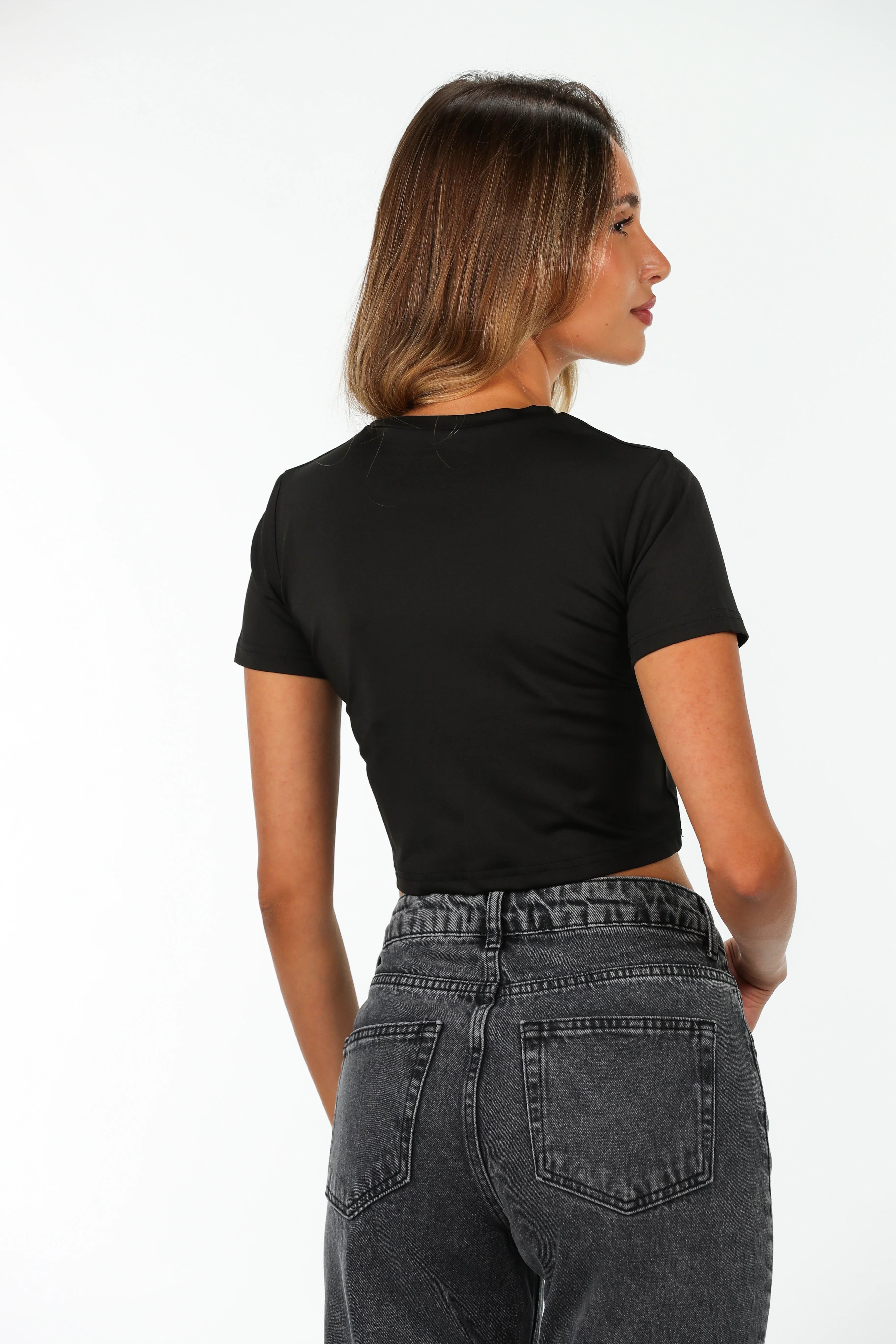 Crop Black Top With Logo Design