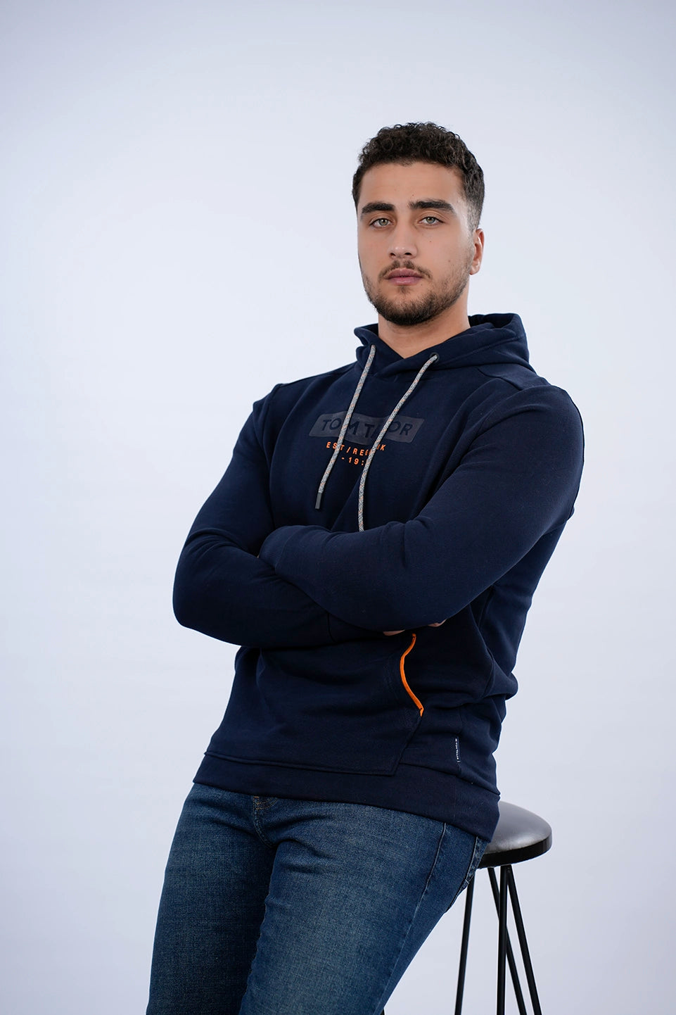 Tom Tailor Navy Hoodie With A Logo Print