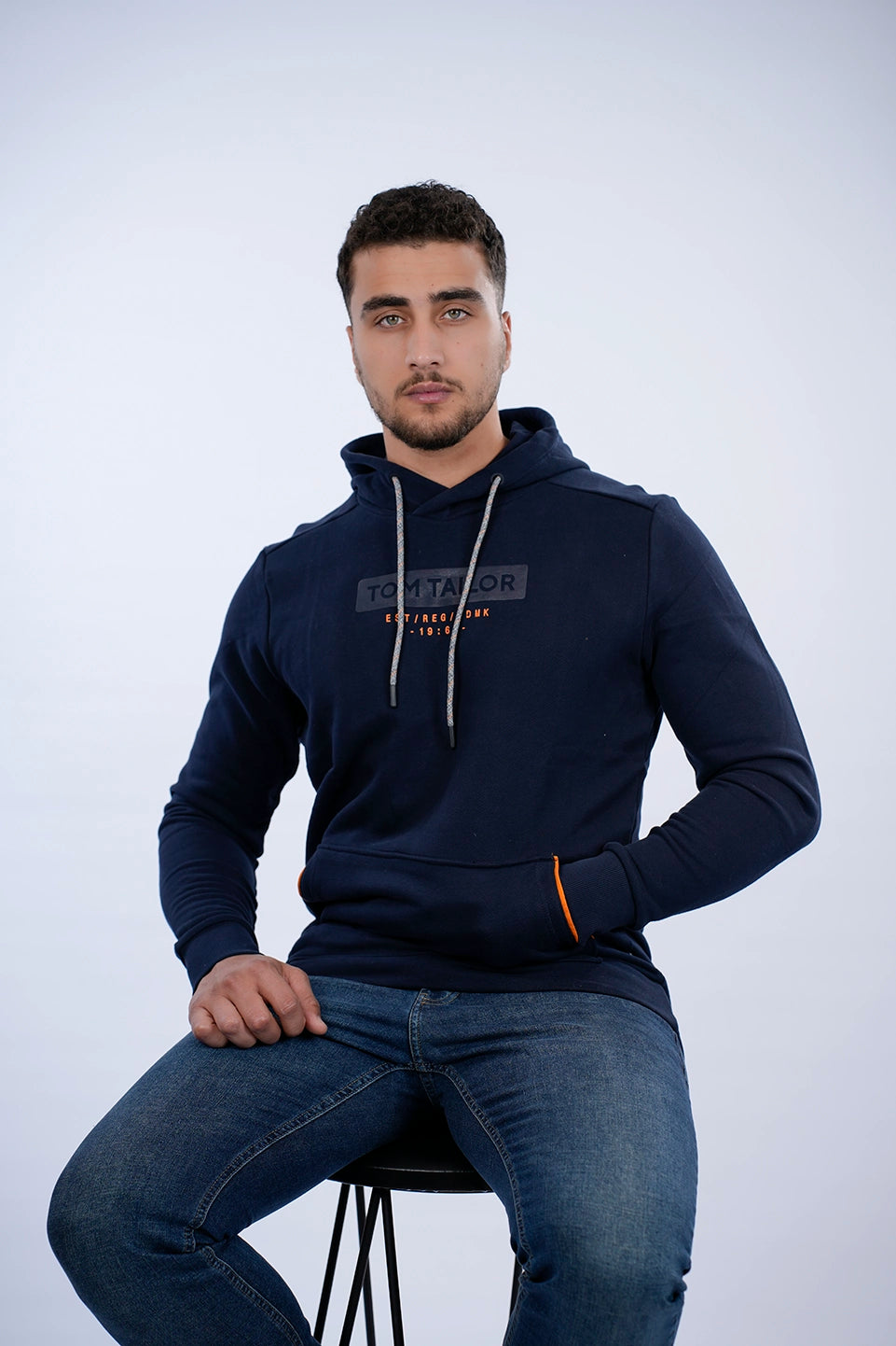 Tom Tailor Navy Hoodie With A Logo Print