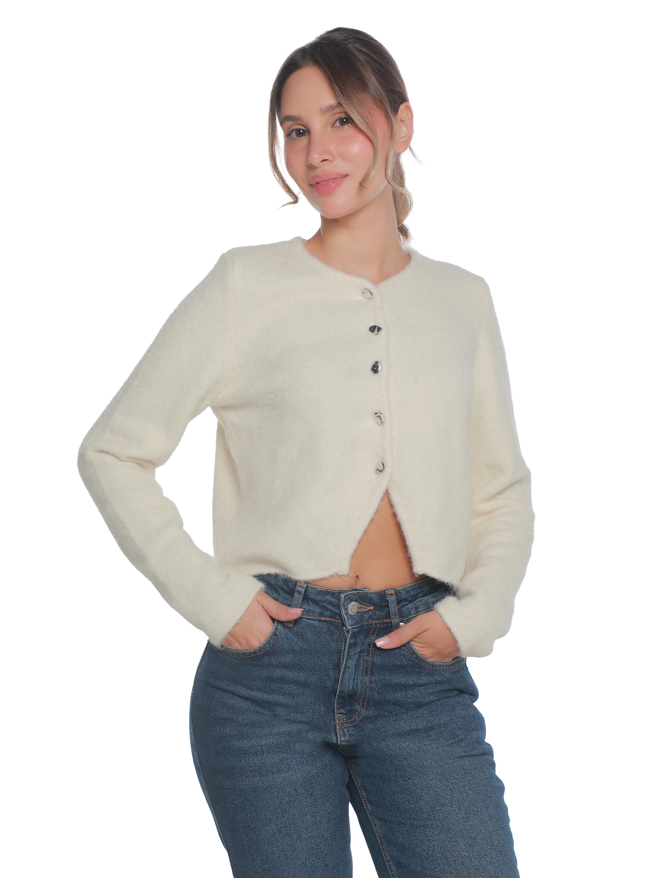 Offwhite Warm Long Sleeve Pullover With Button