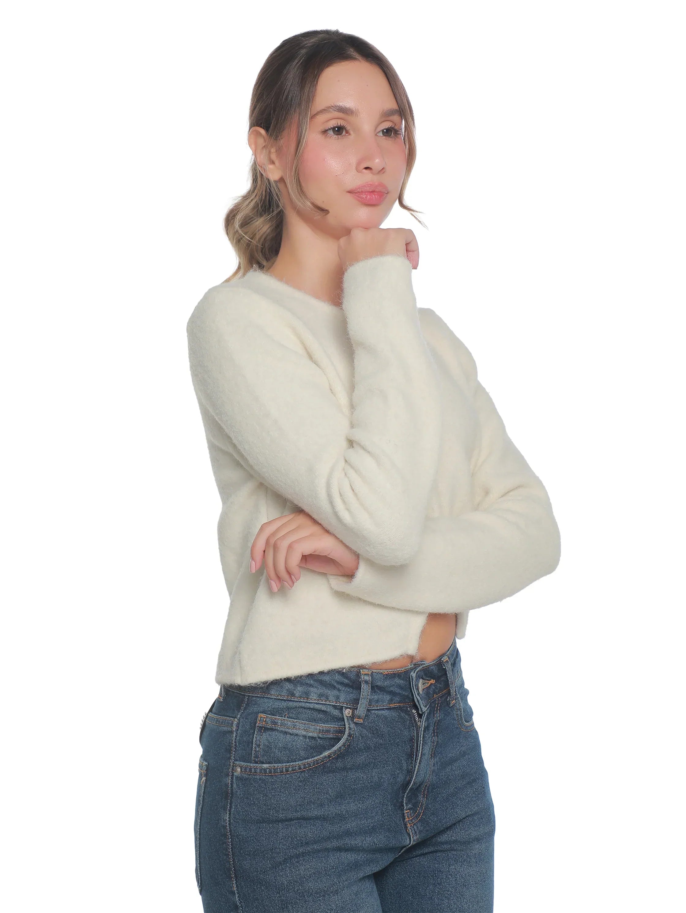 Offwhite Warm Long Sleeve Pullover With Button