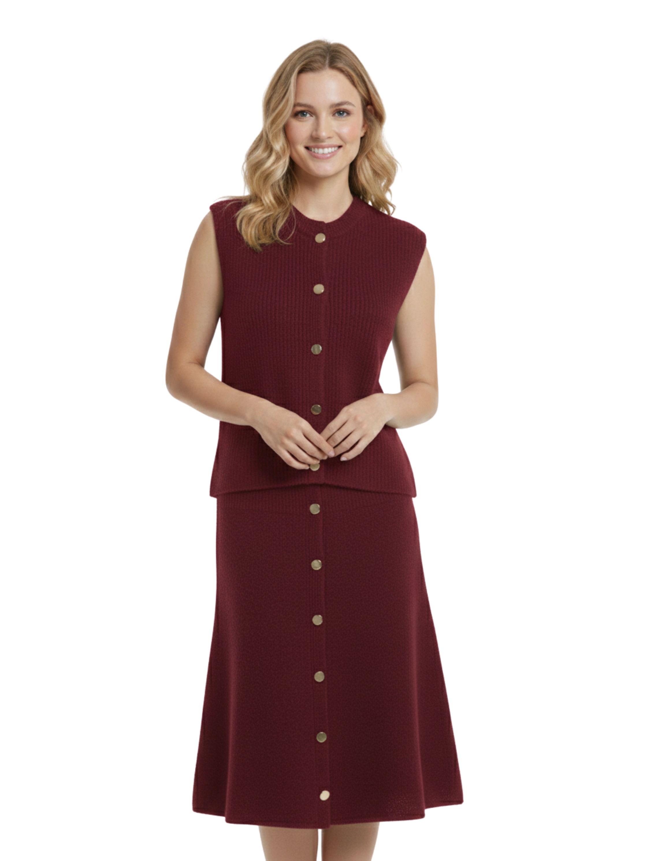 Bordo Knitted Set With Gold Button Design