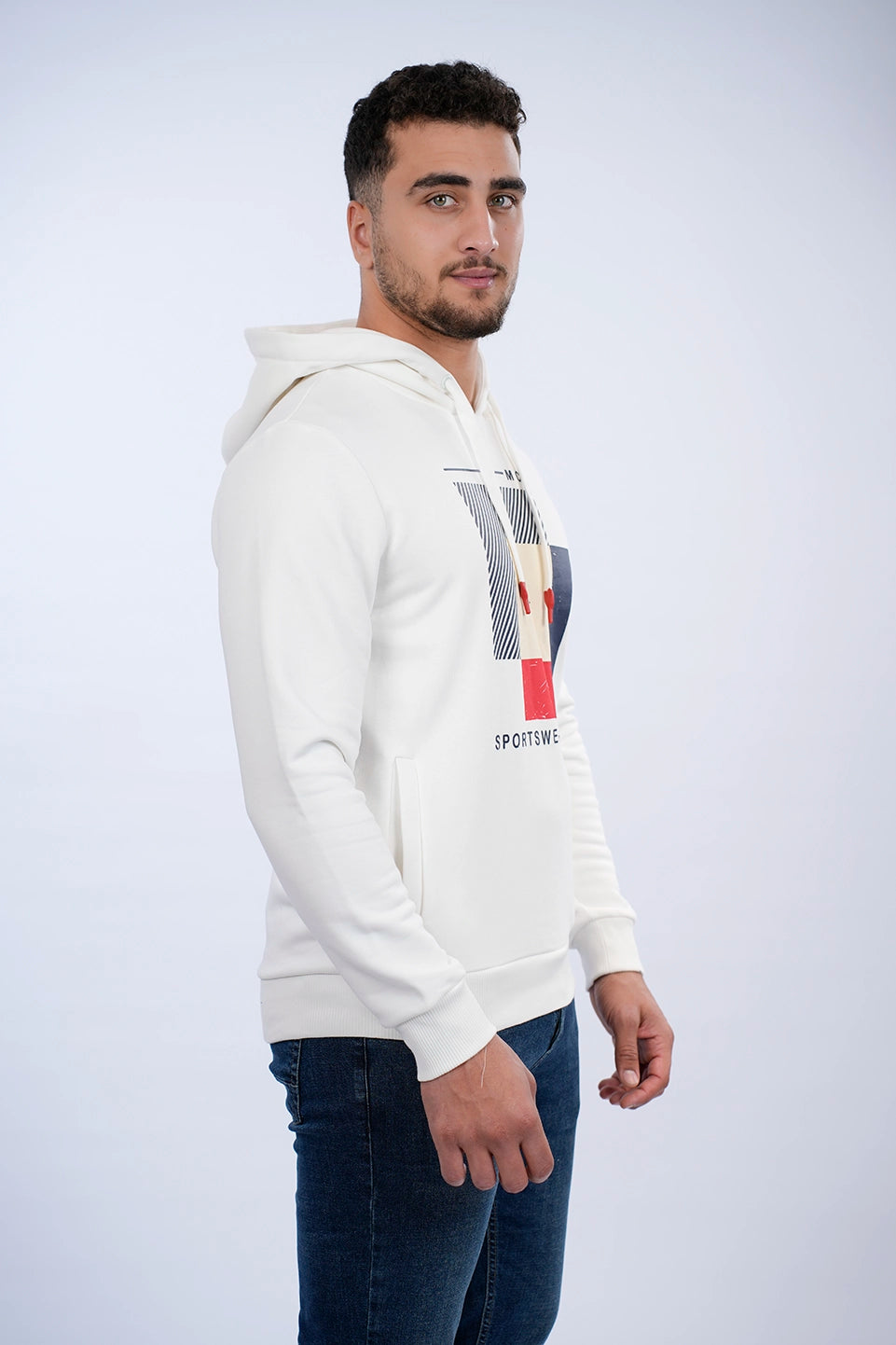 Off White Casual Hoodie With Front Design