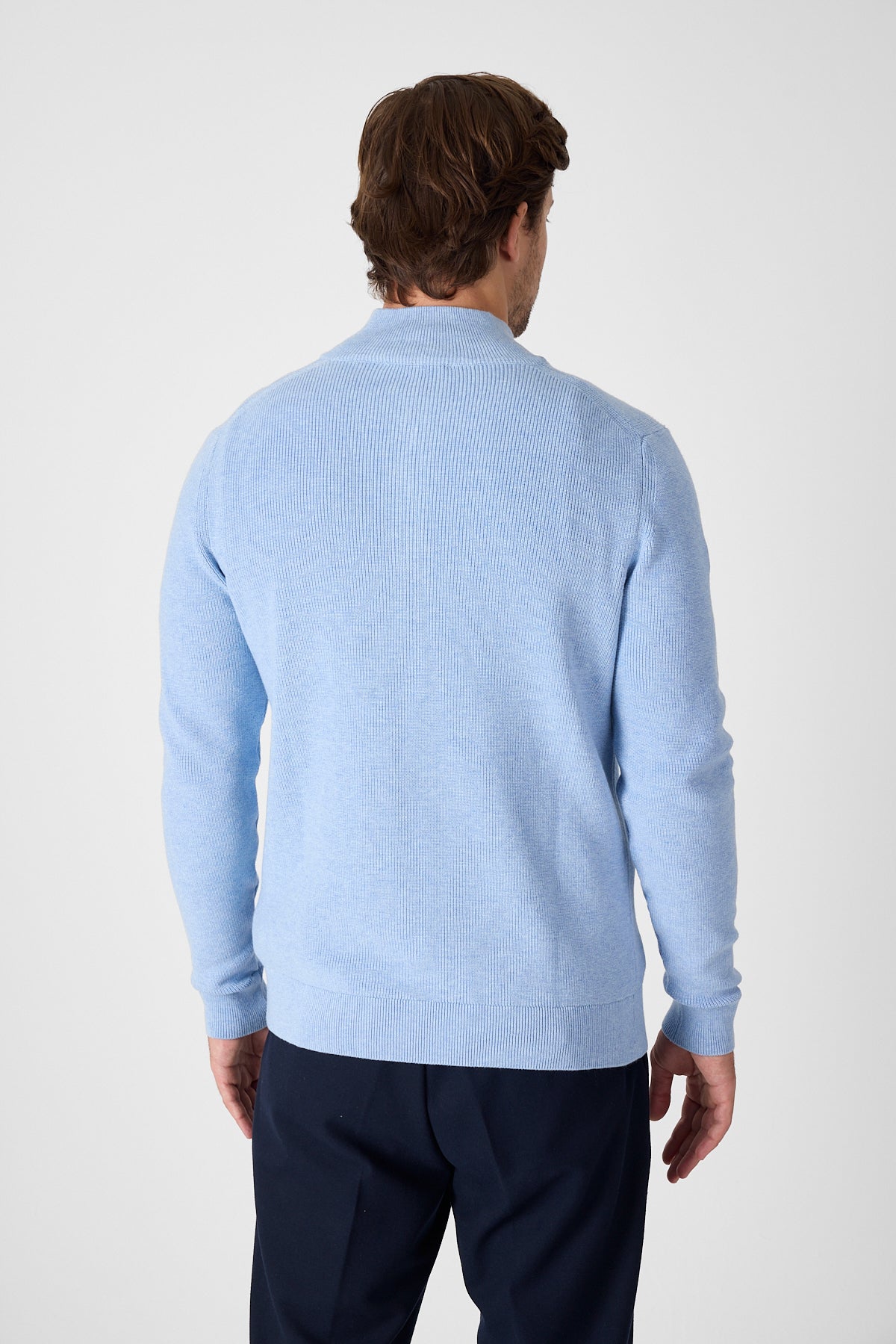 Casual Baby Blue Quarter Zip Pullover With Contrast Collar Accent