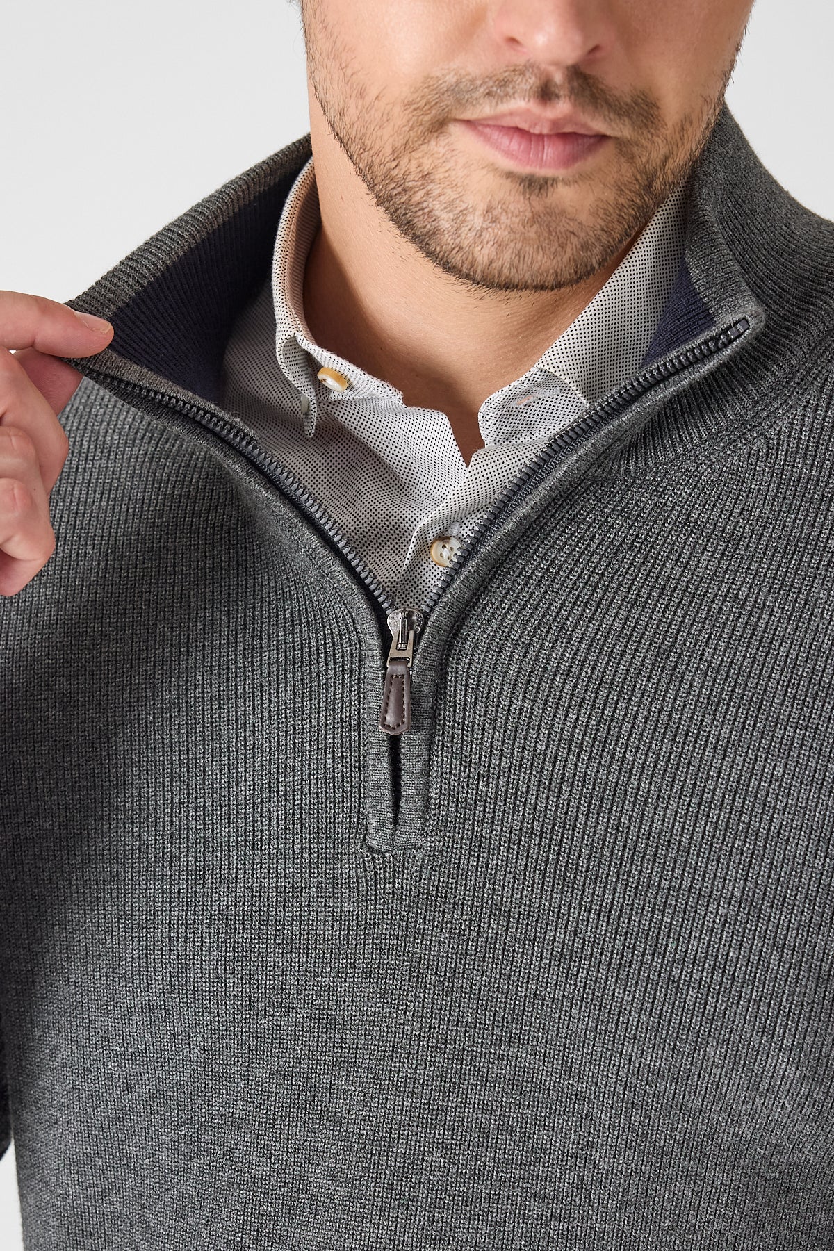 Casual Antra Quarter Zip Pullover With Contrast Collar Accent