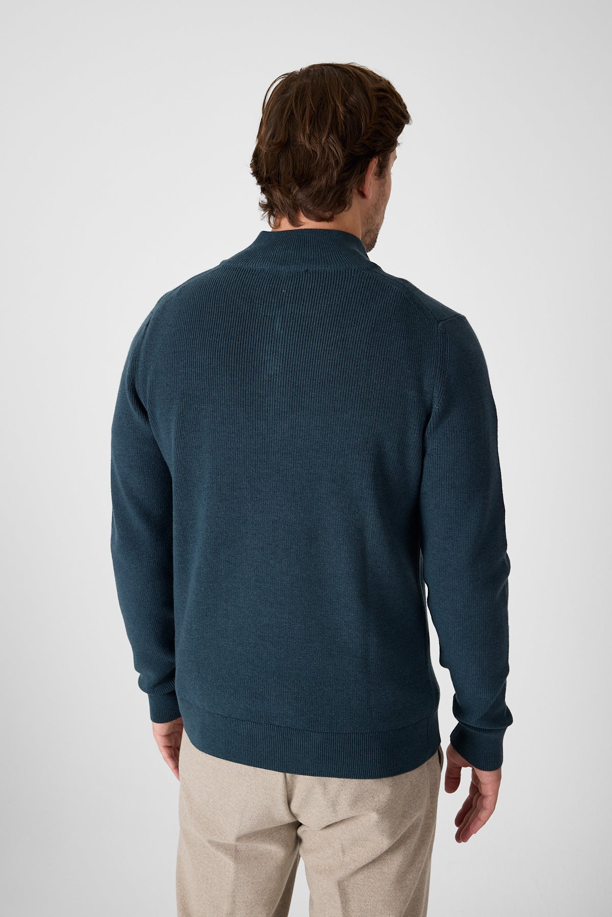 Casual Dark Green Quarter Zip Pullover With Contrast Collar Accent