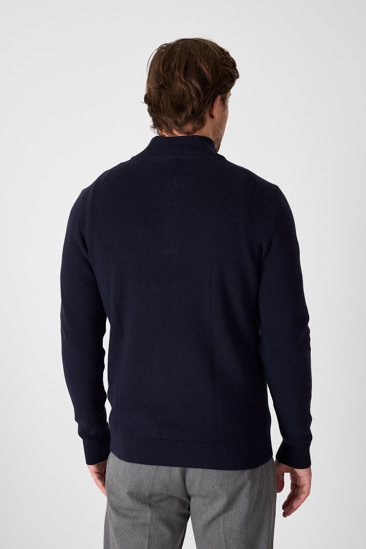 Casual Navy Quarter Zip Pullover With Contrast Collar Accent