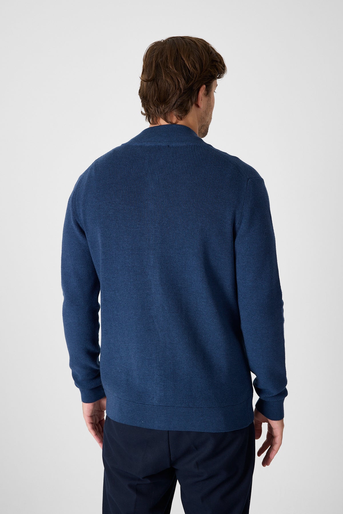 Casual Indigo Full Zip Textured Knit Sweater Jacket