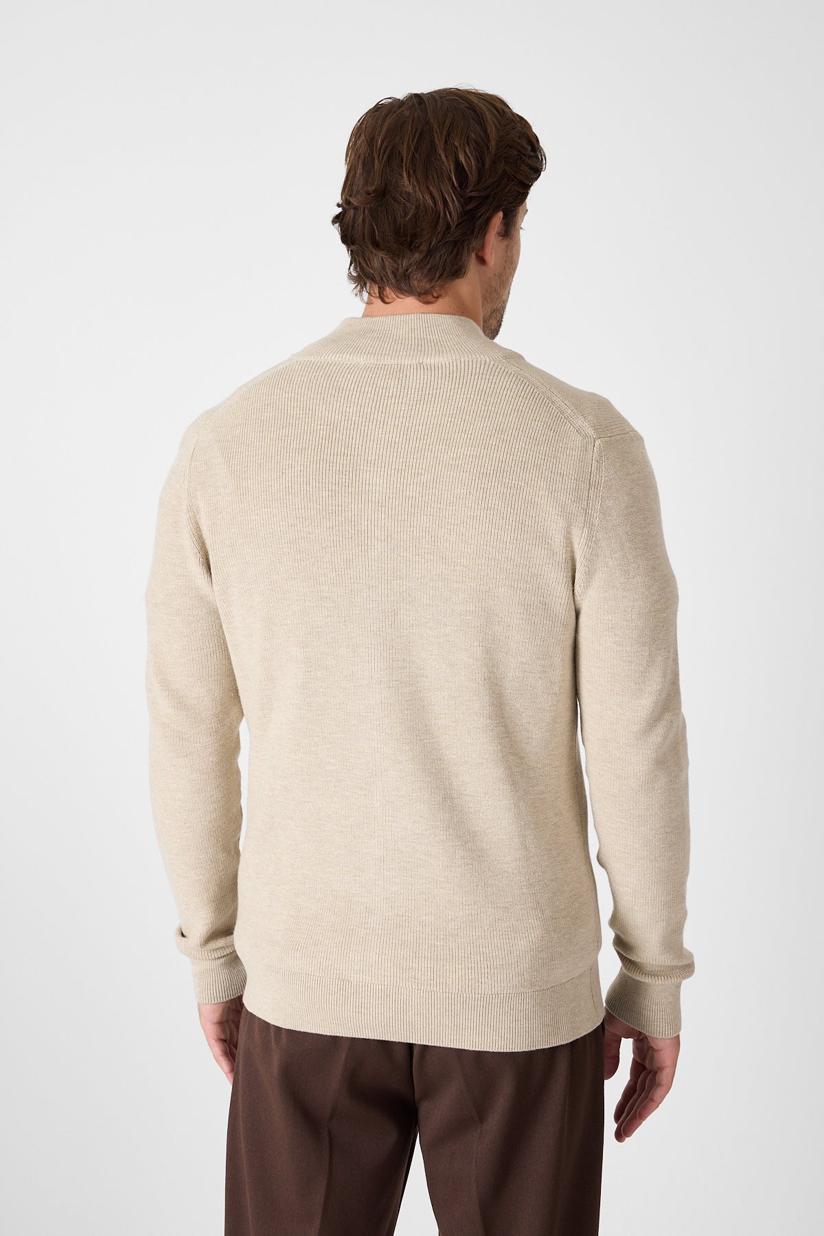 Casual Beige Full Zip Textured Knit Sweater Jacket
