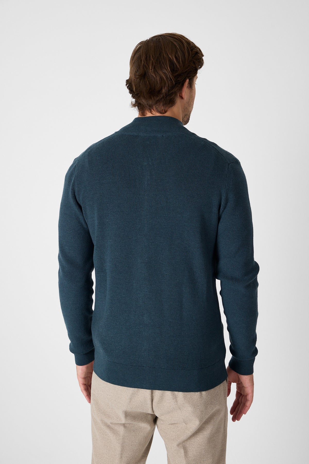 Casual Green Full Zip Textured Knit Sweater Jacket