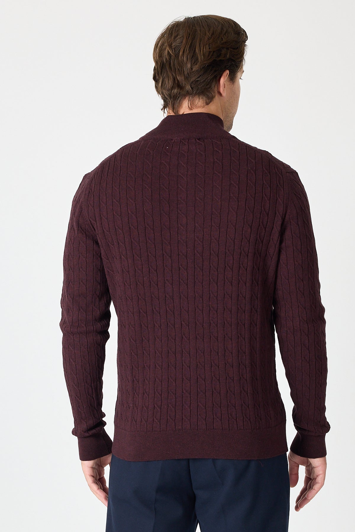 Bordo Cable Knit Textured Quarter Zip Pullover