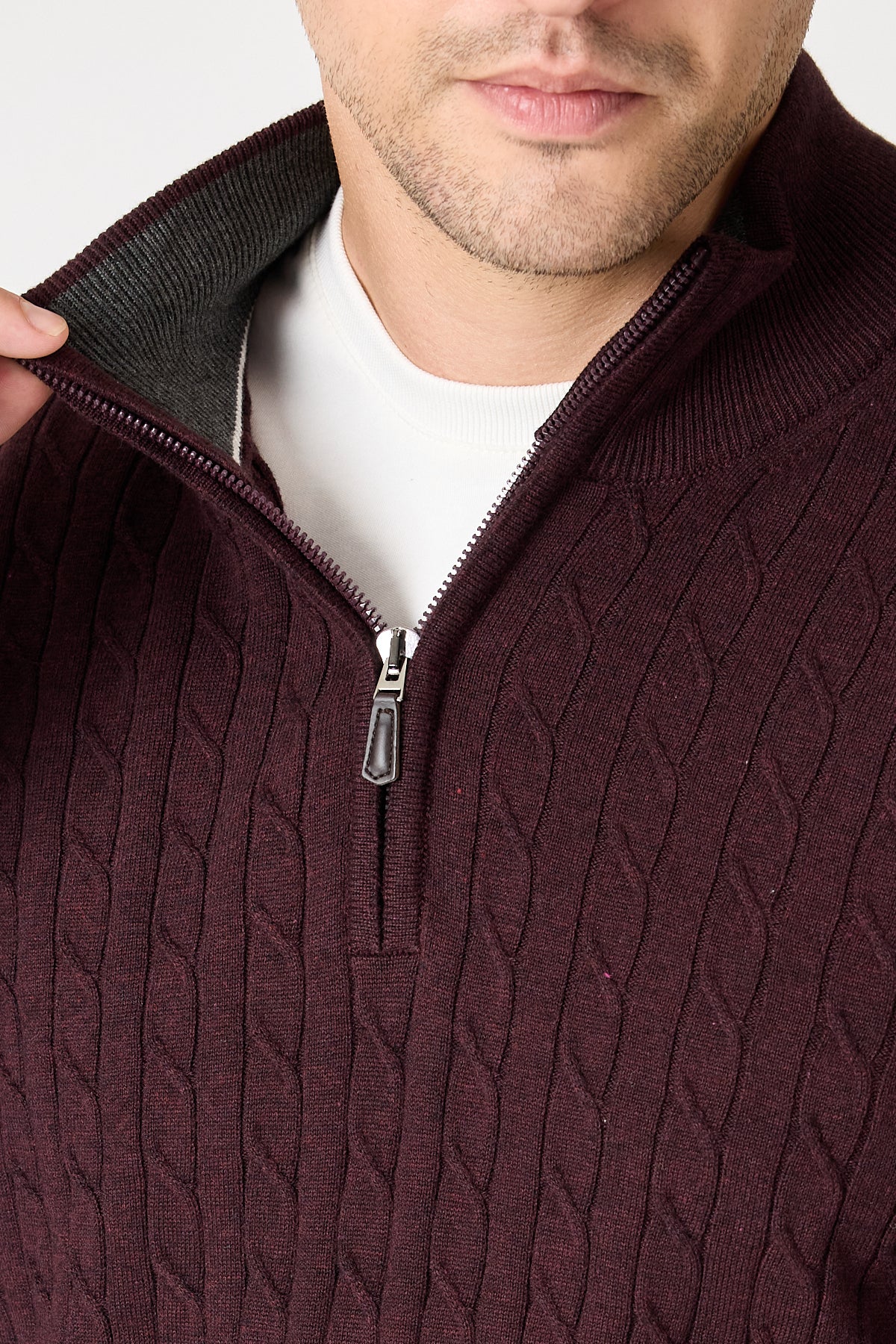 Bordo Cable Knit Textured Quarter Zip Pullover