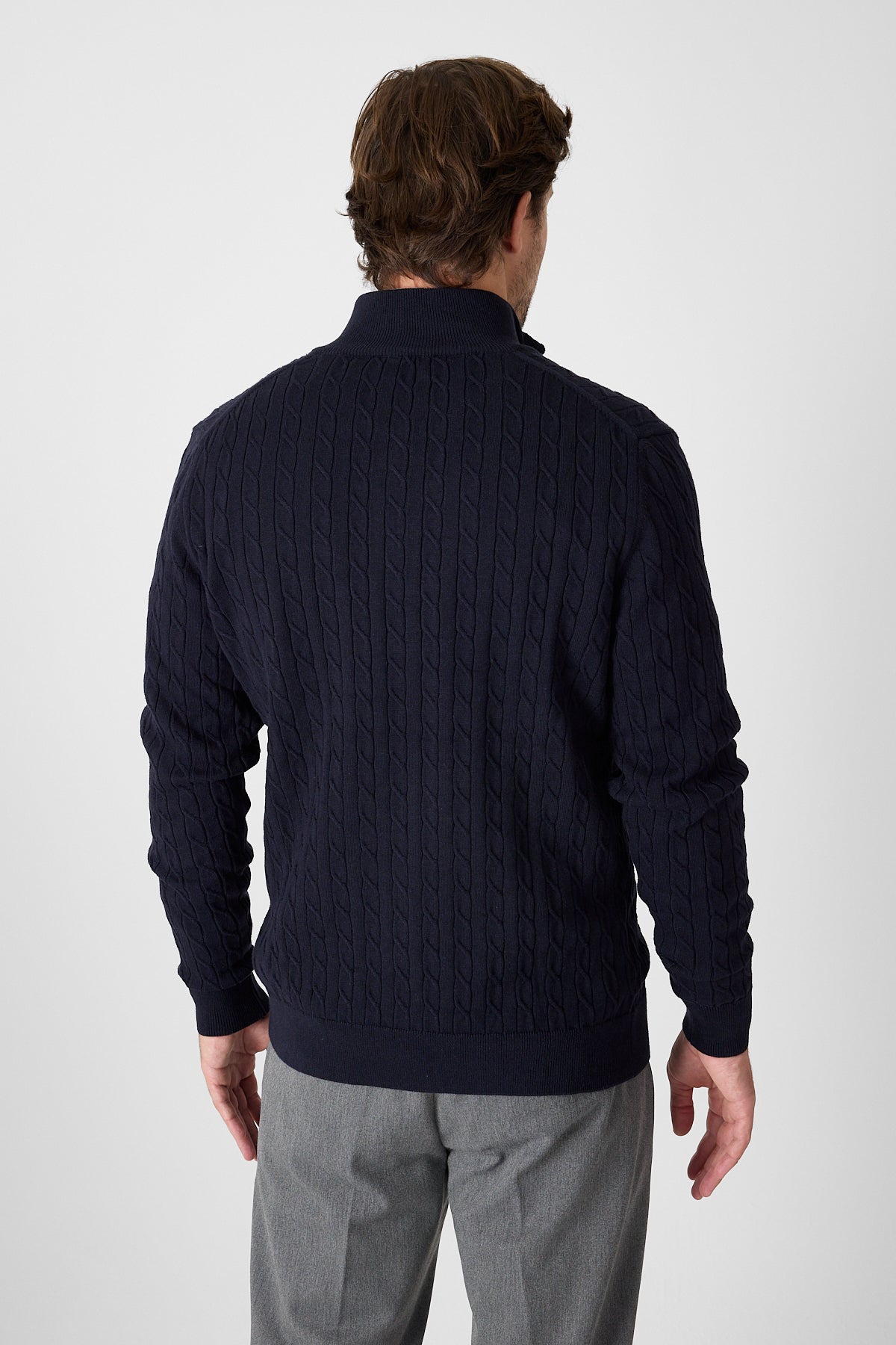 Navy Cable Knit Textured Quarter Zip Pullover