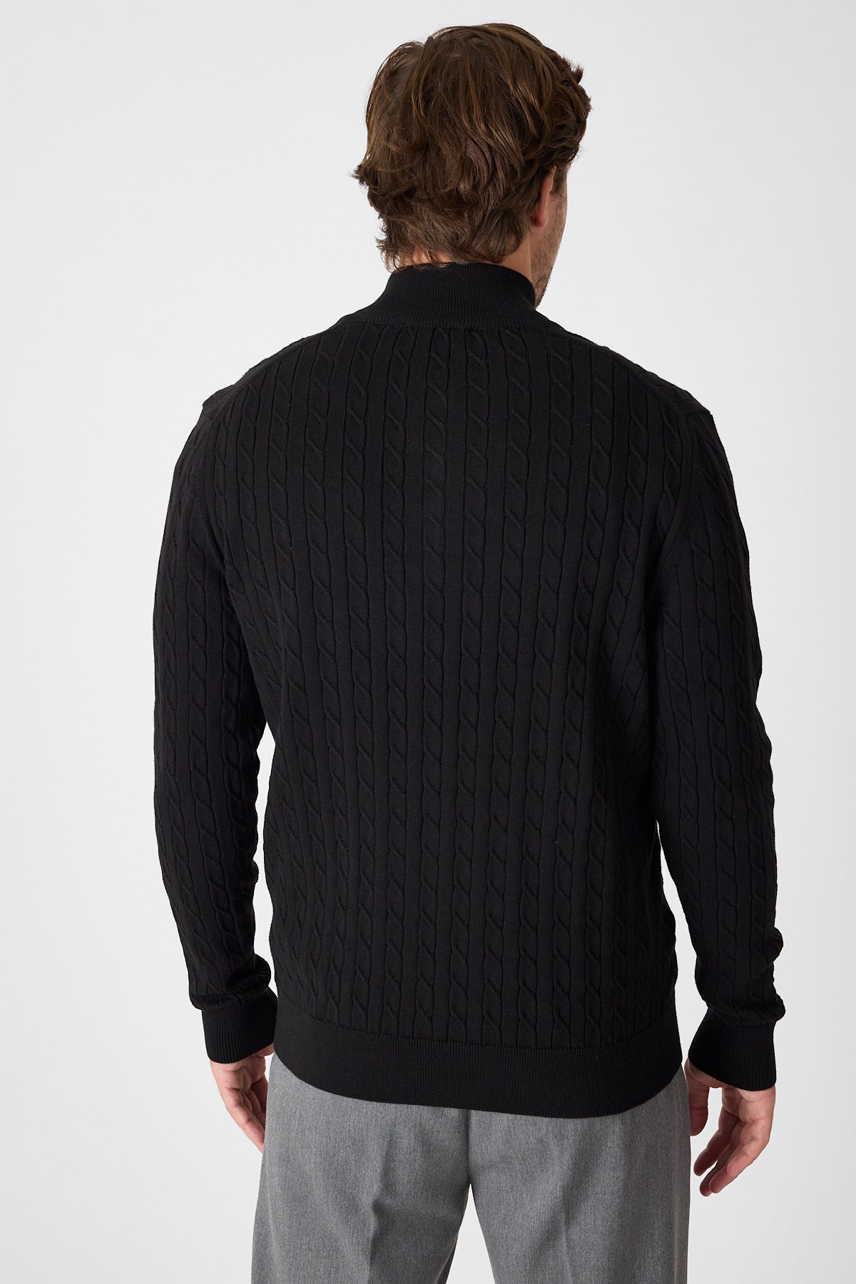 Black Cable Knit Textured Quarter Zip Pullover