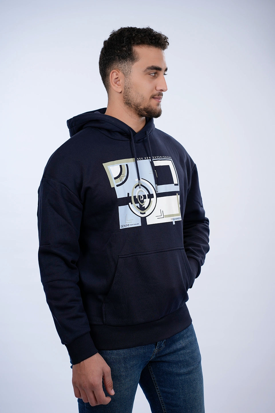 Tom Tailor Navy Hoodie With Front Print