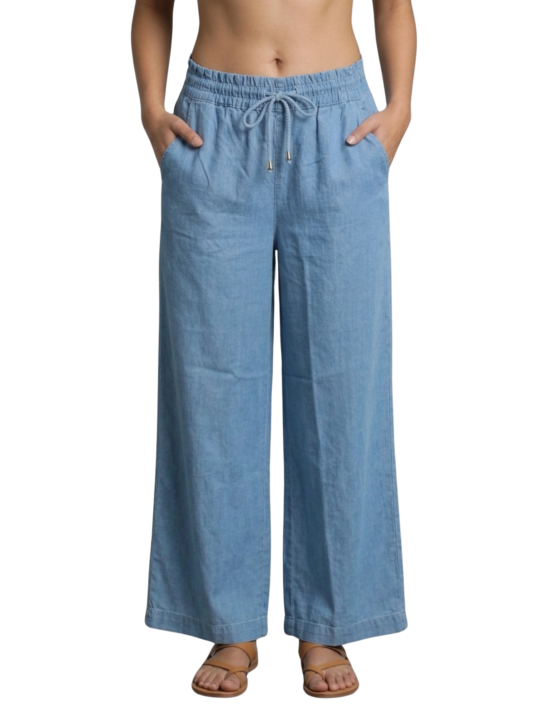 Light Blue Denim Pant With Elastic Waist
