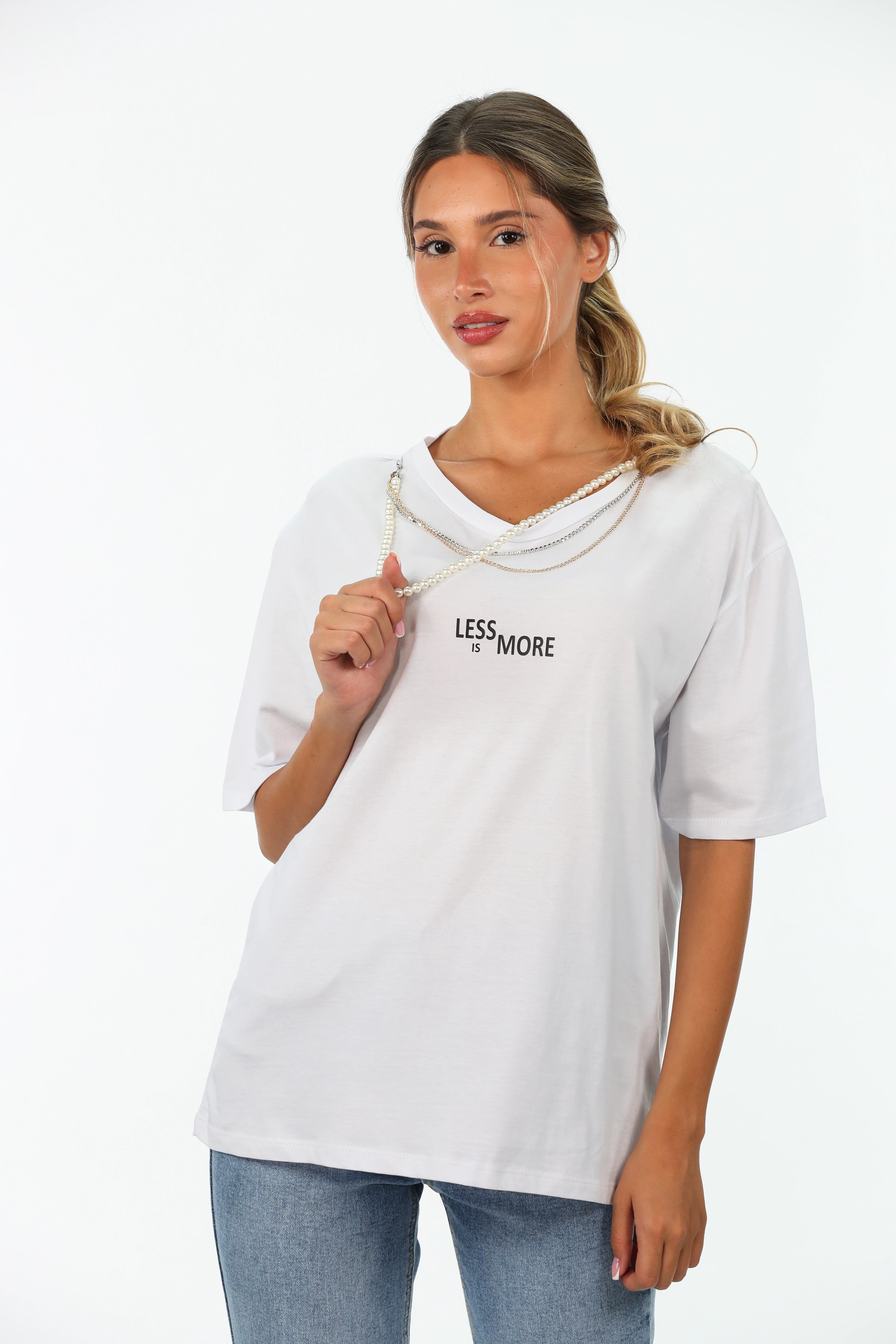 Oversized White T-shirt With Necklace Design