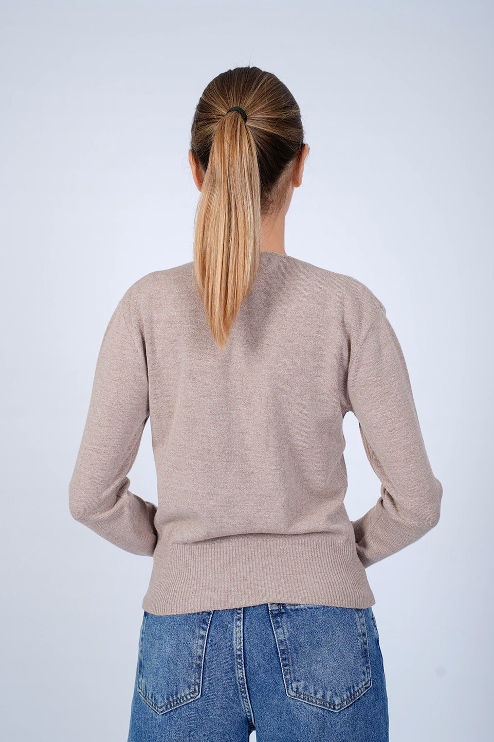 V-Neck Dark Beige Knit Wear