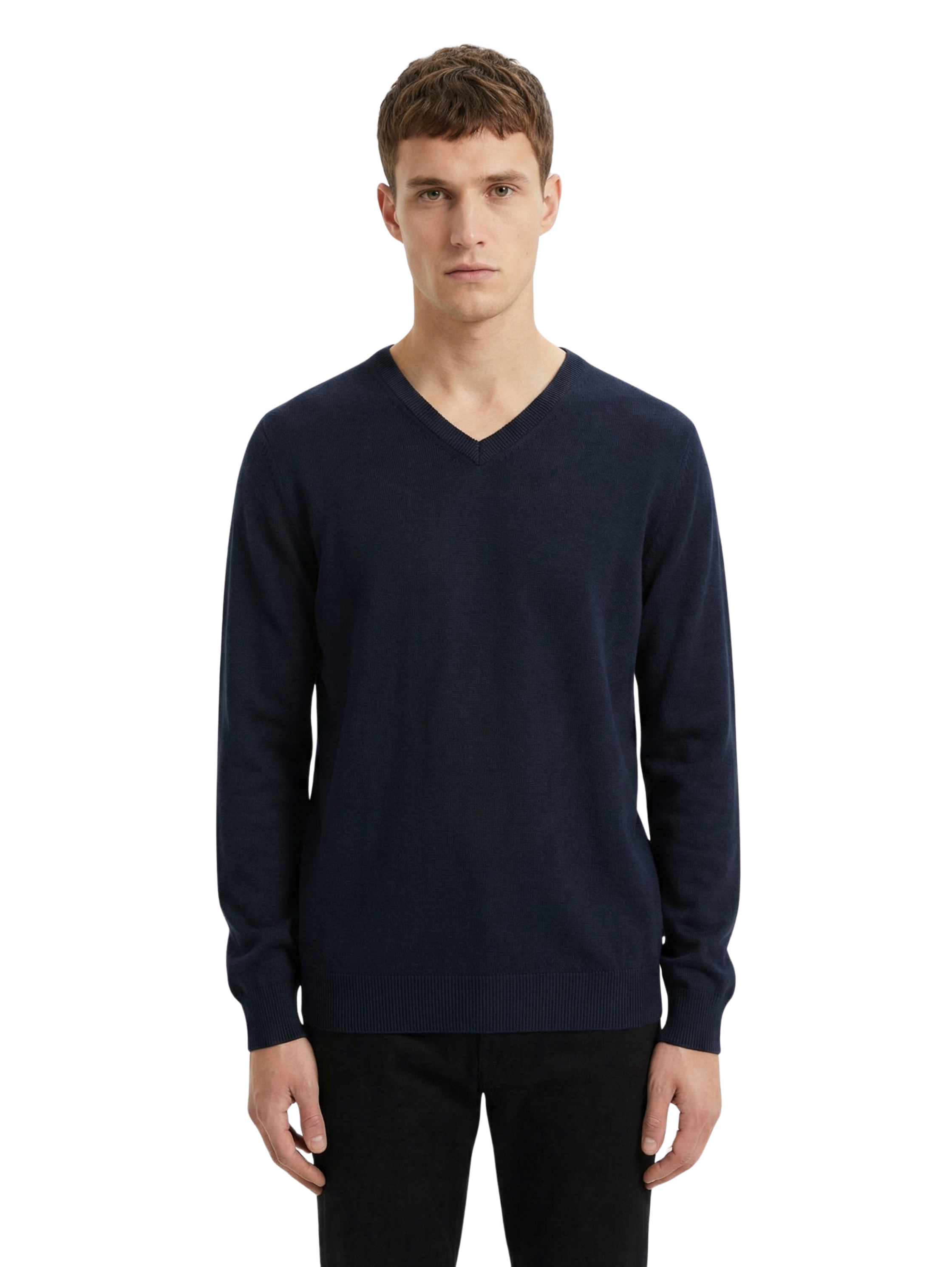 Damat Long Sleeve V- Neck Knitwear Navy Pullover