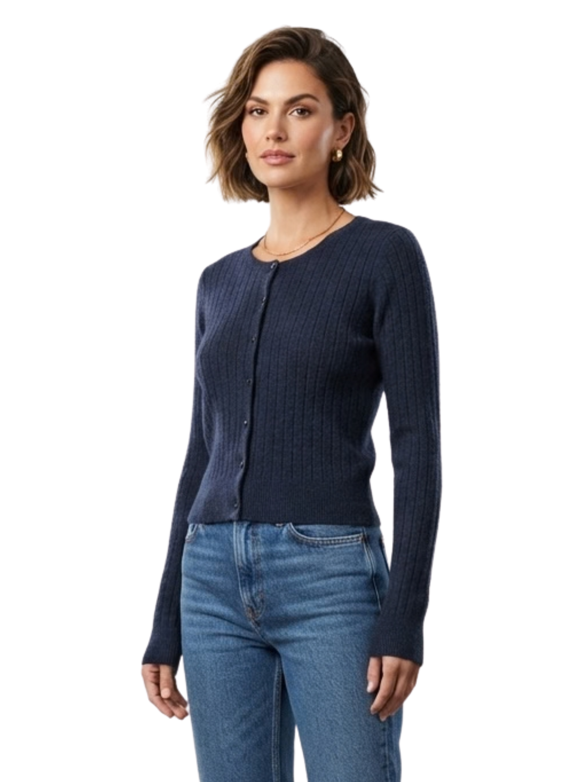 Navy Crew Neckline Pullover With Button To Close