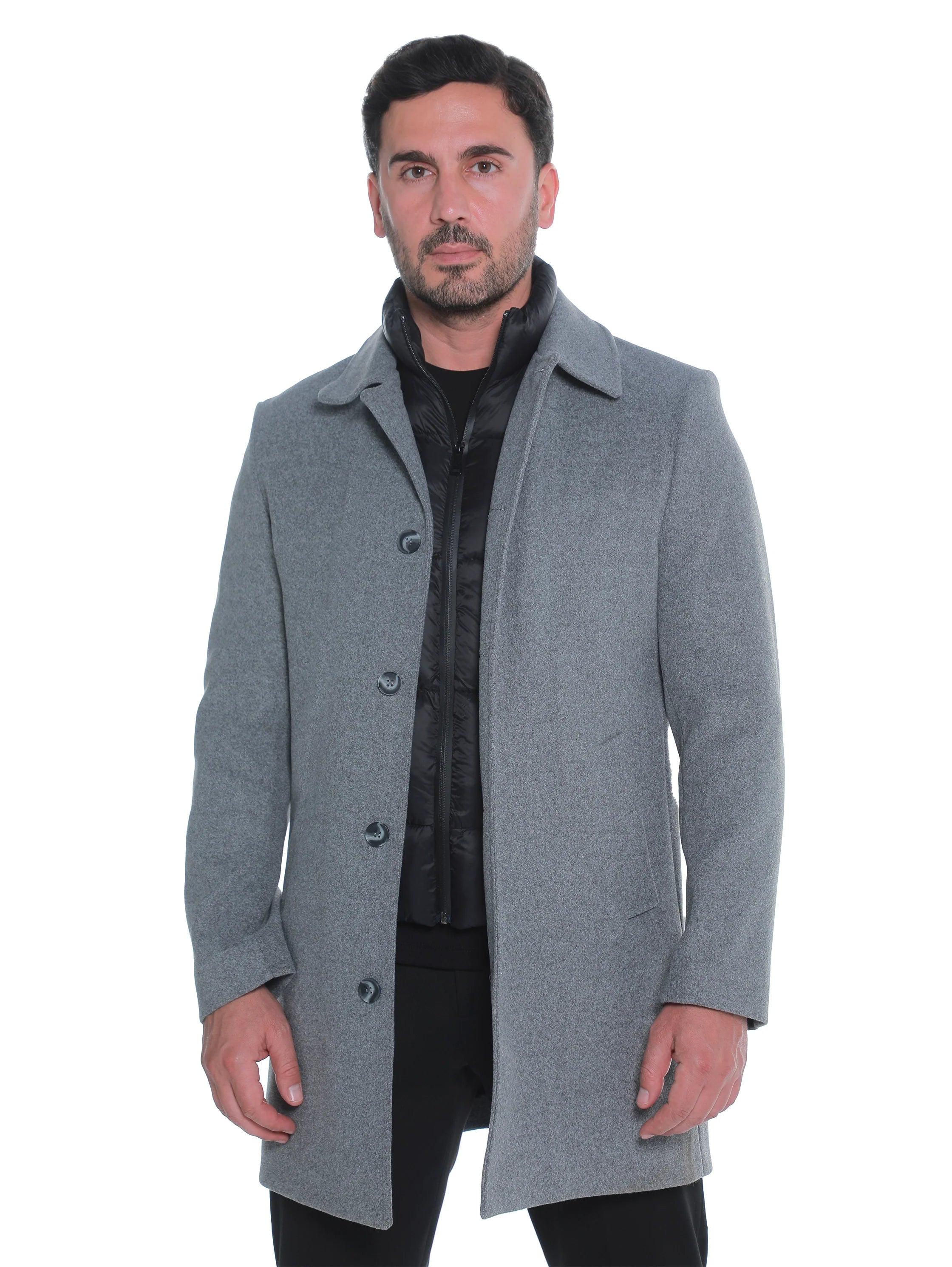Grey Casual Coat with Double Layer