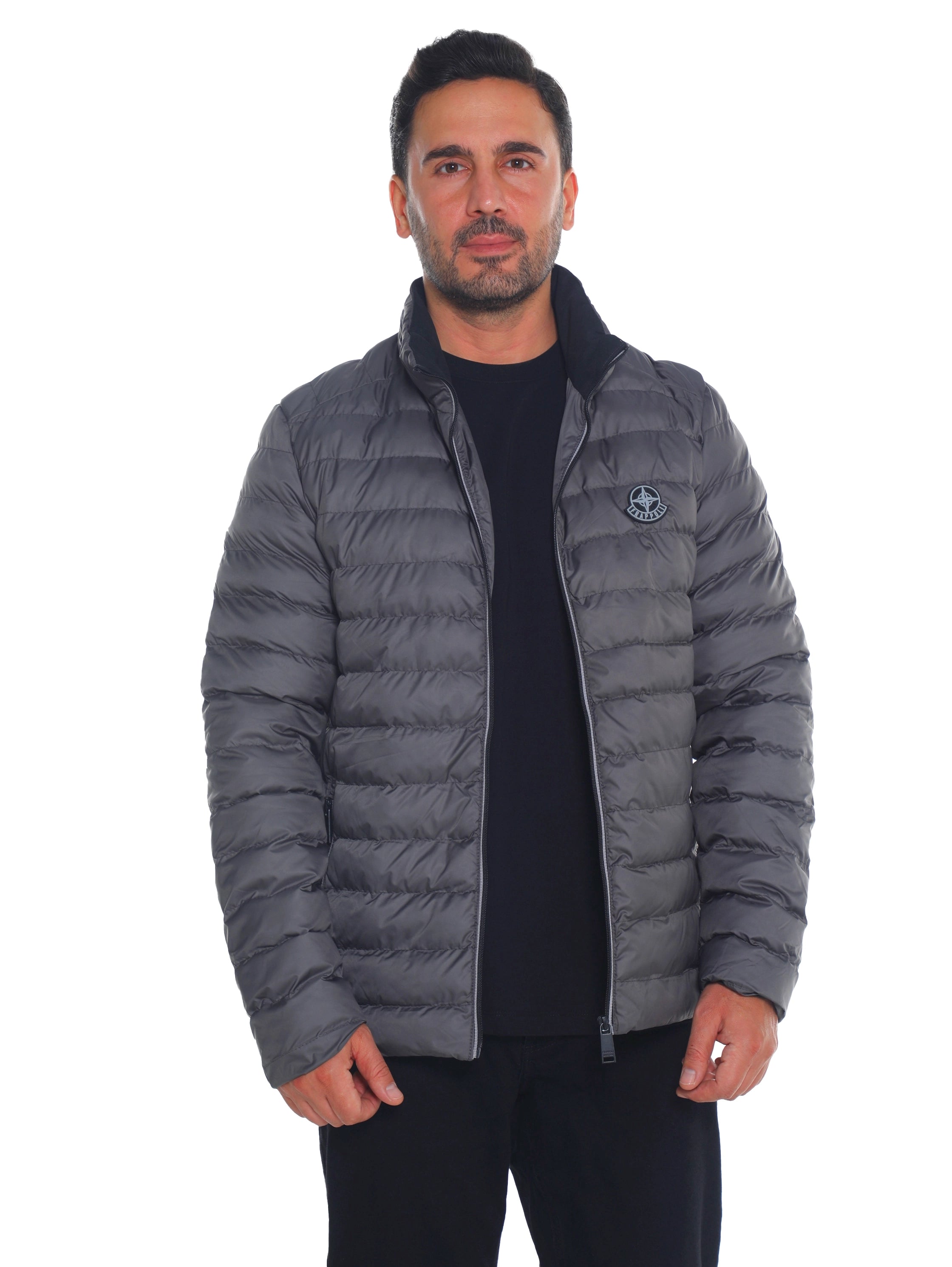 Grey Puffer Jacket with Zippered Closable Side Pockets
