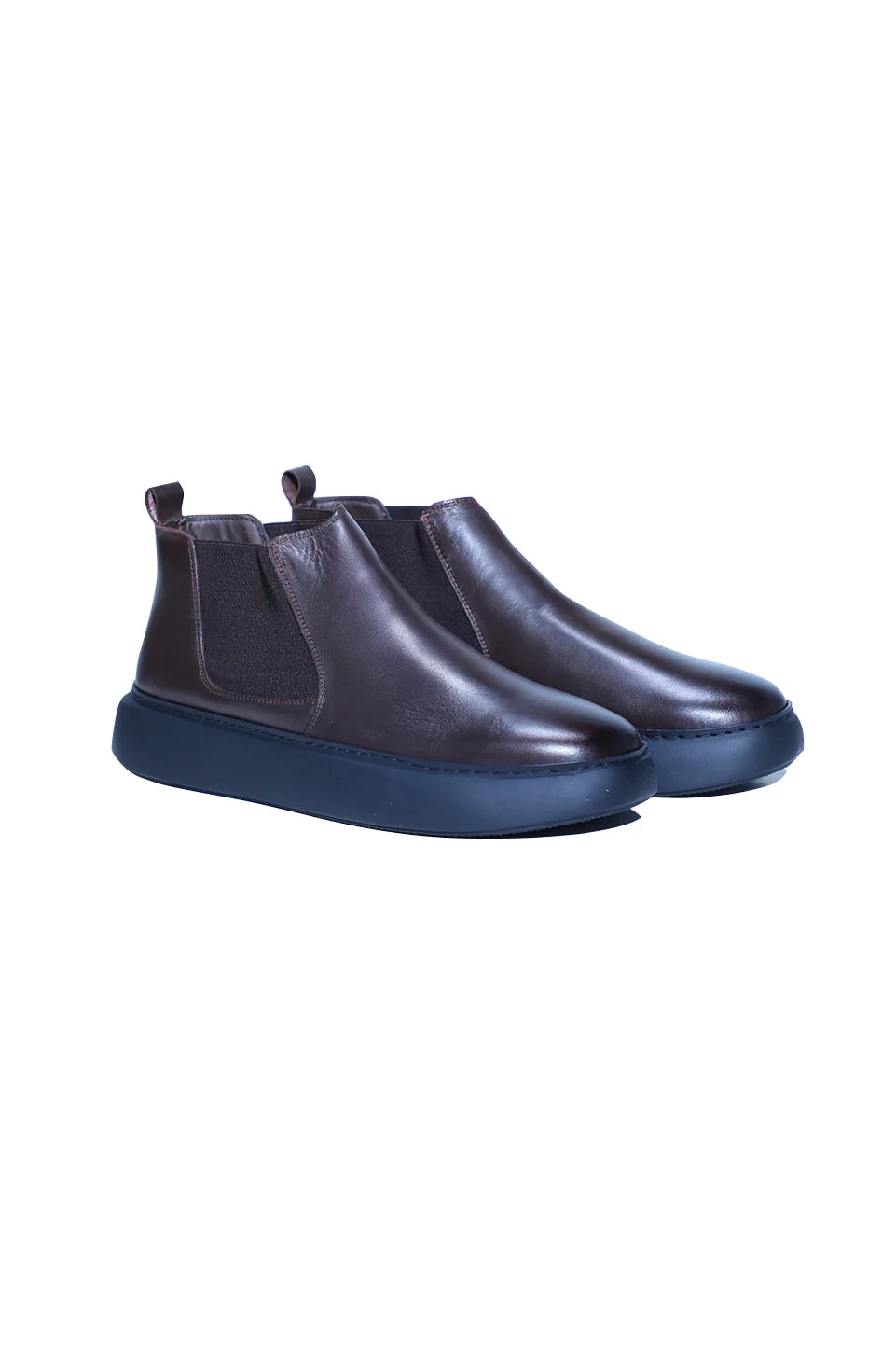 Brown Leather Boots With Side Elastic