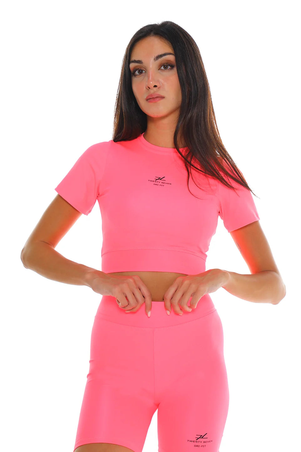 Pink Biker Short With Crop Top Active Set