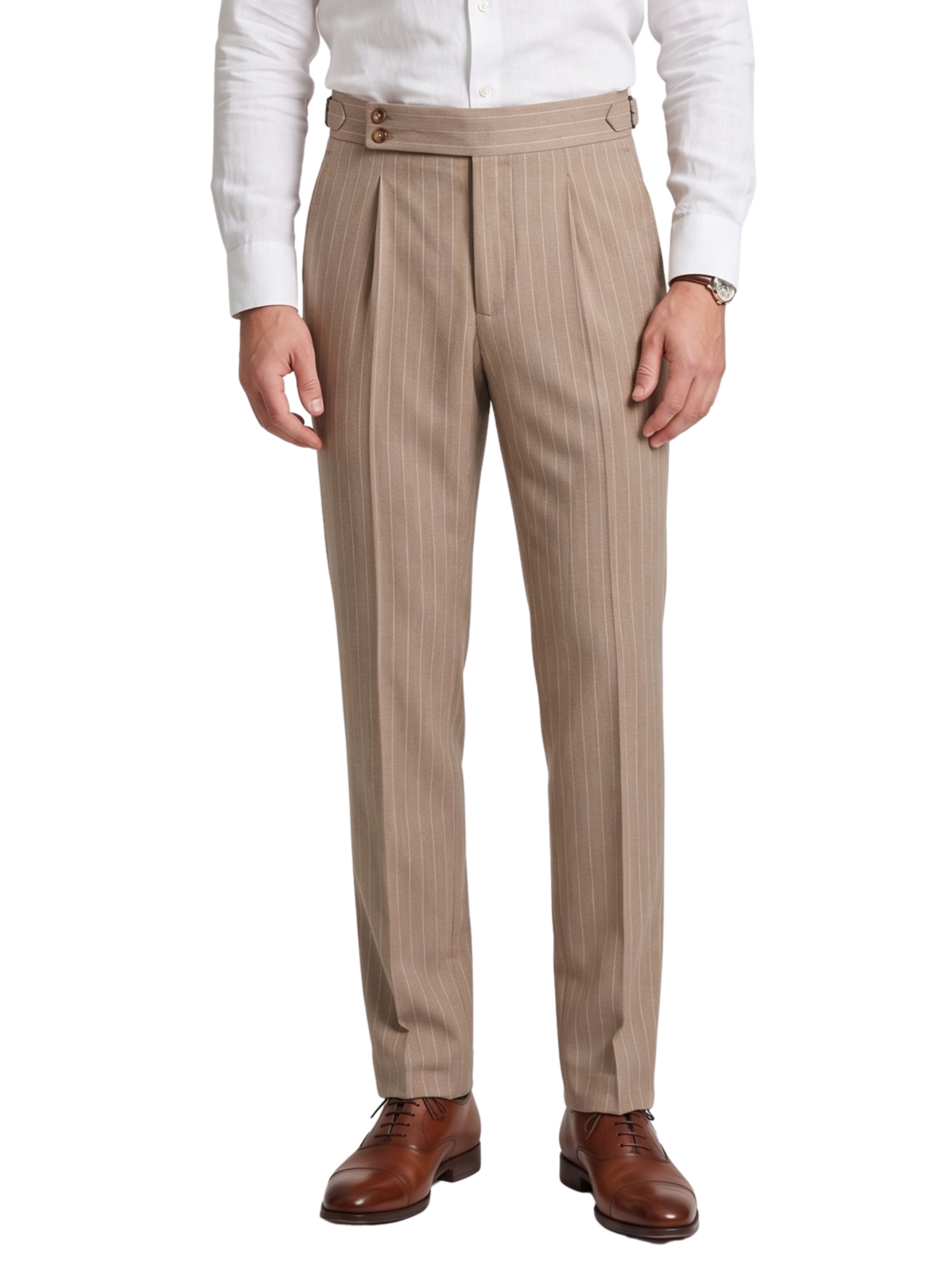 Brown High Rise Pinstriped Pants With Side Adjusters