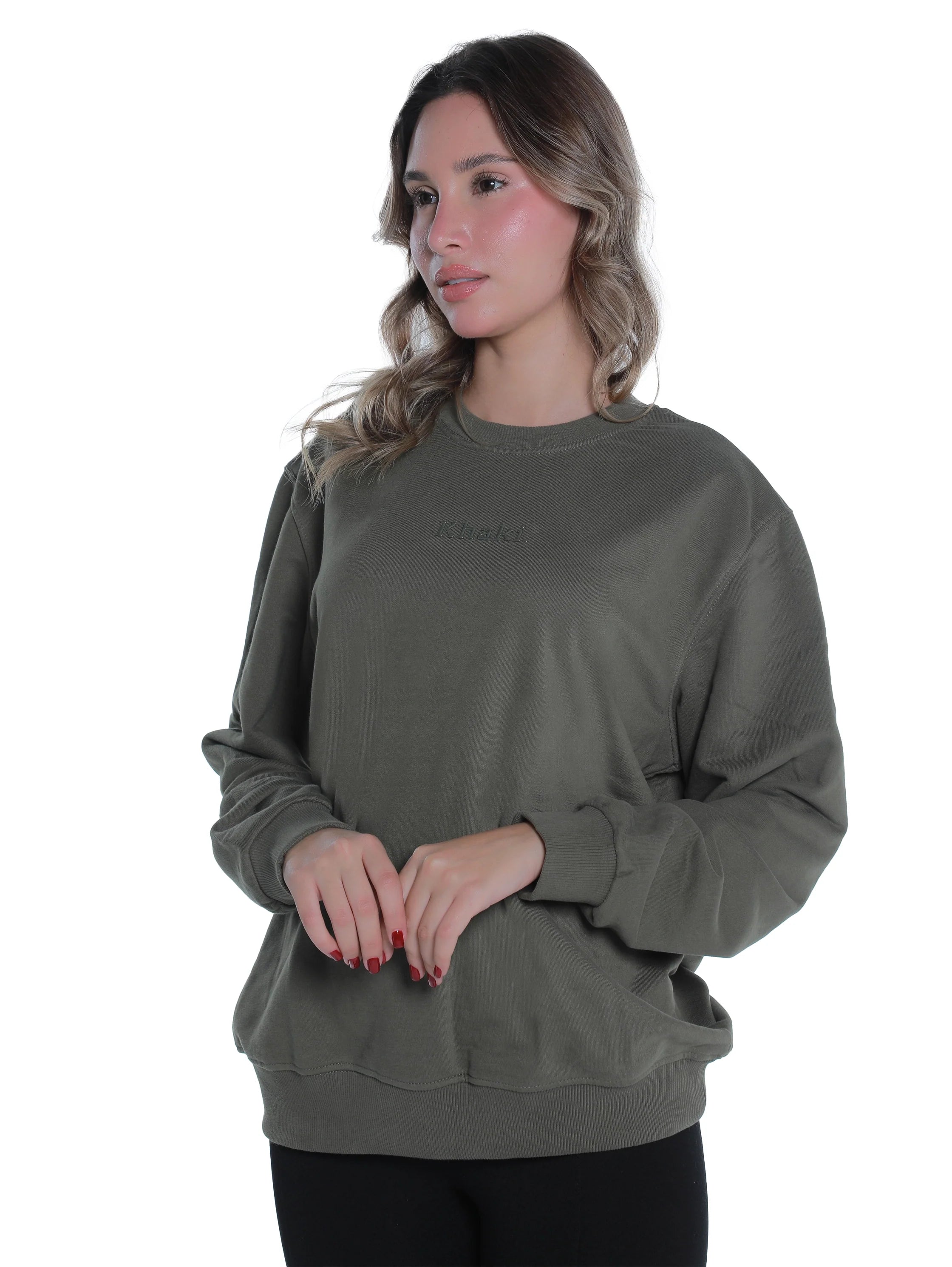 Olive Cotton Sweater With " Olive" Front Design