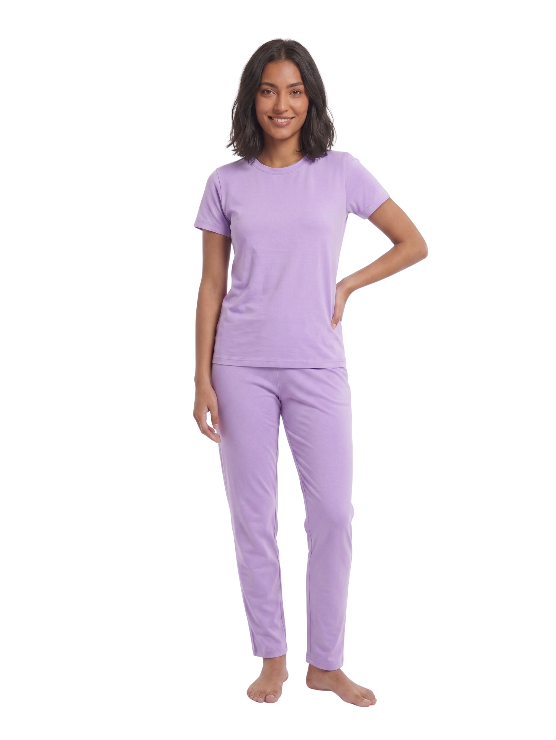 Short Sleeved Lilac Pyjama Set With Crew Neckline