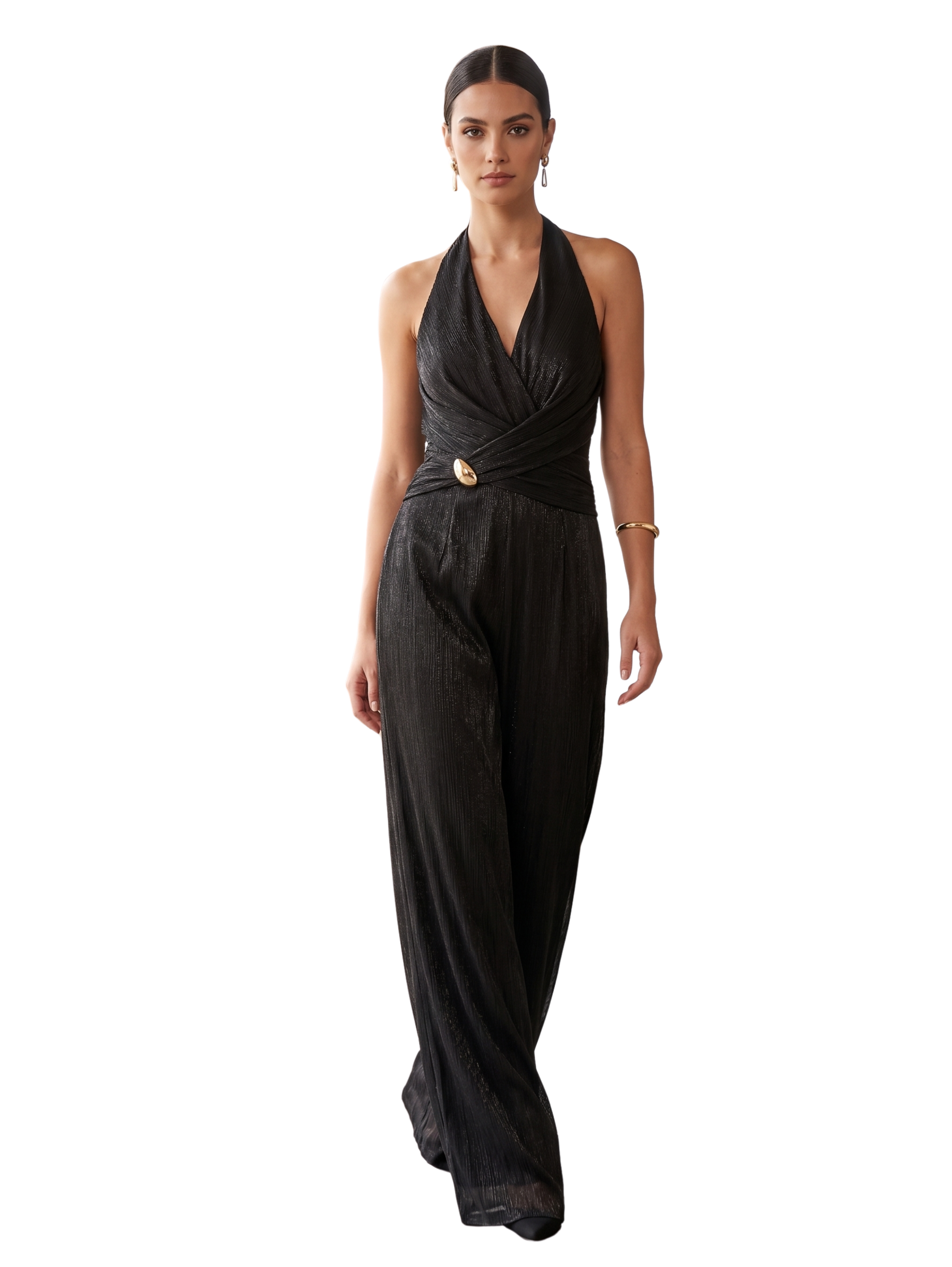 Black Shimmer Halter Jumpsuit