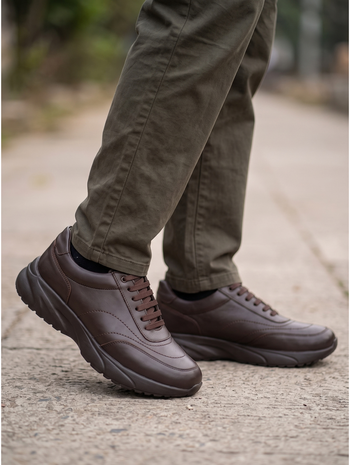 Brown Smooth Leather Chunky Sole Sneakers